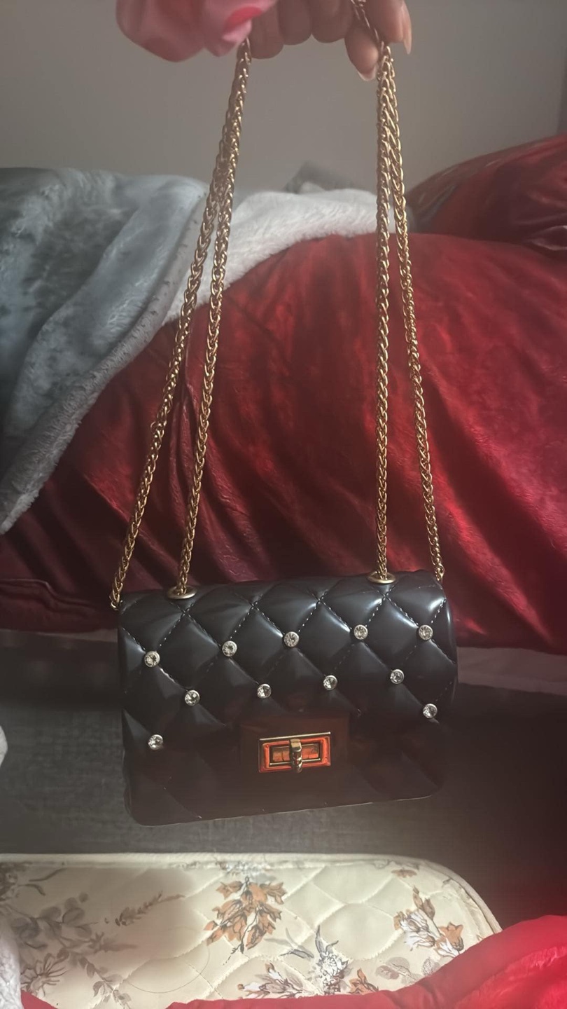Black Jelly Handbag with Chain Strap