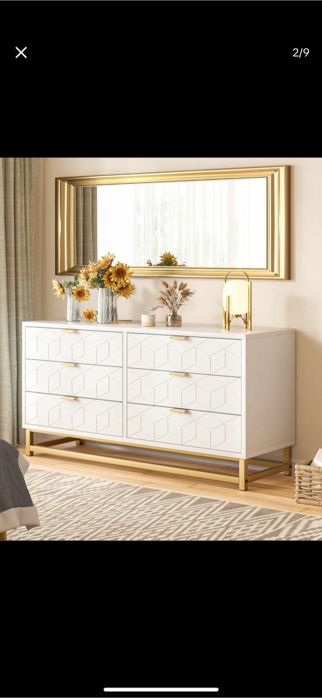 White Dresser with Gold Accents