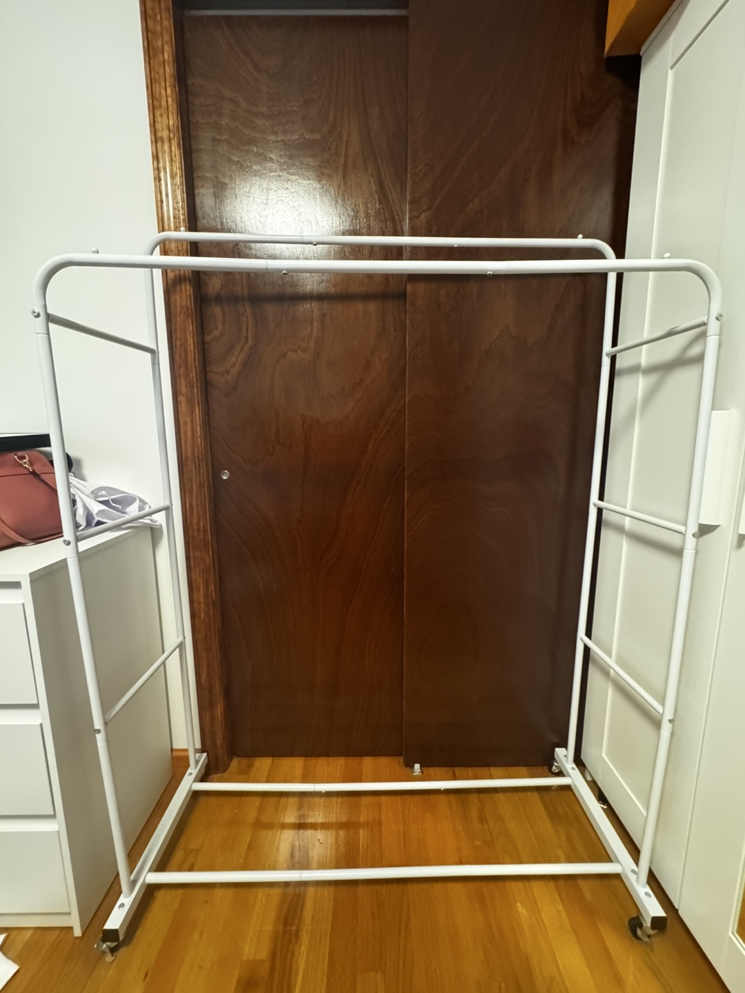 White Metal Rolling Clothes Rack