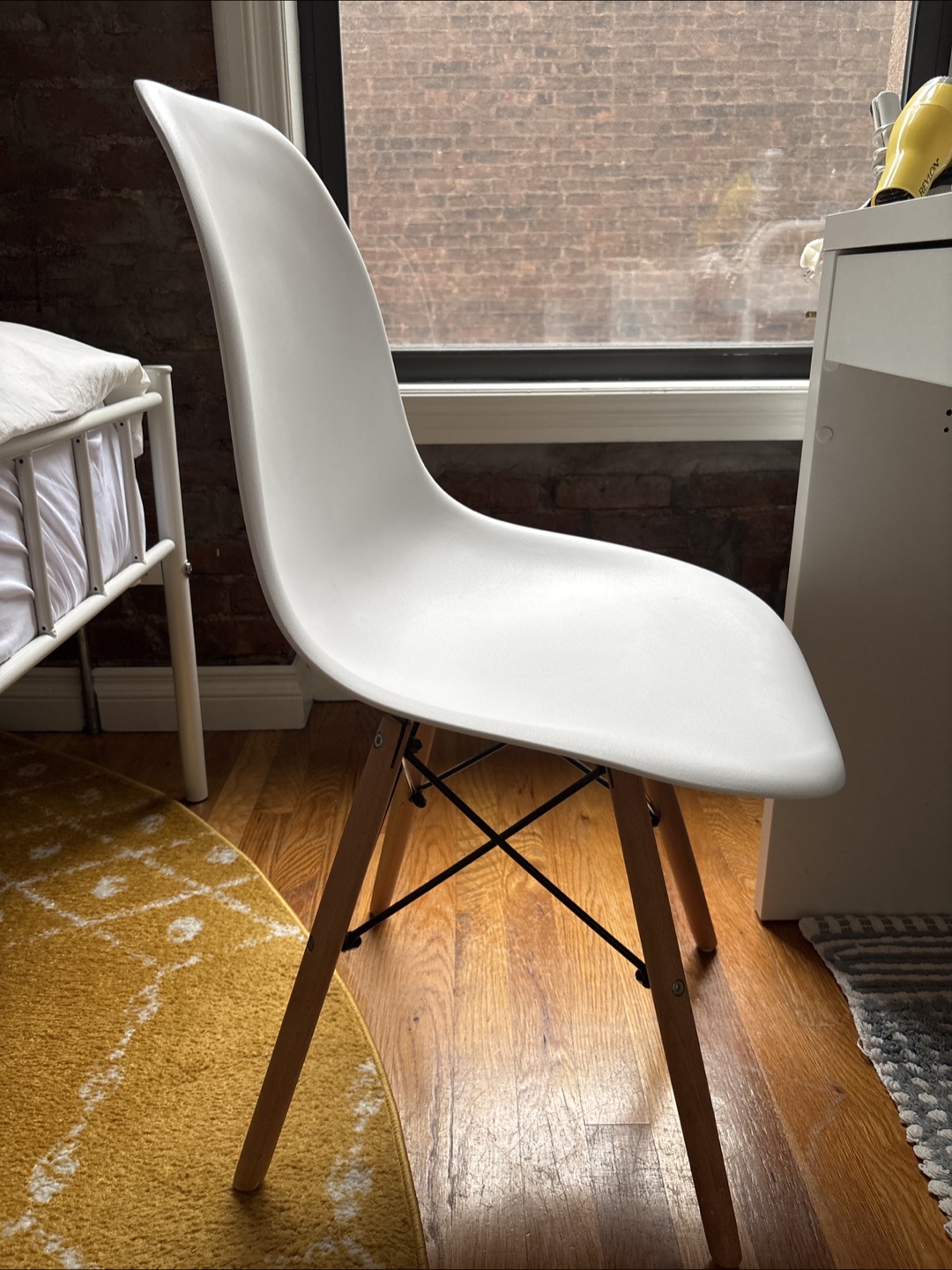 Modern White Chair with Wood Legs
