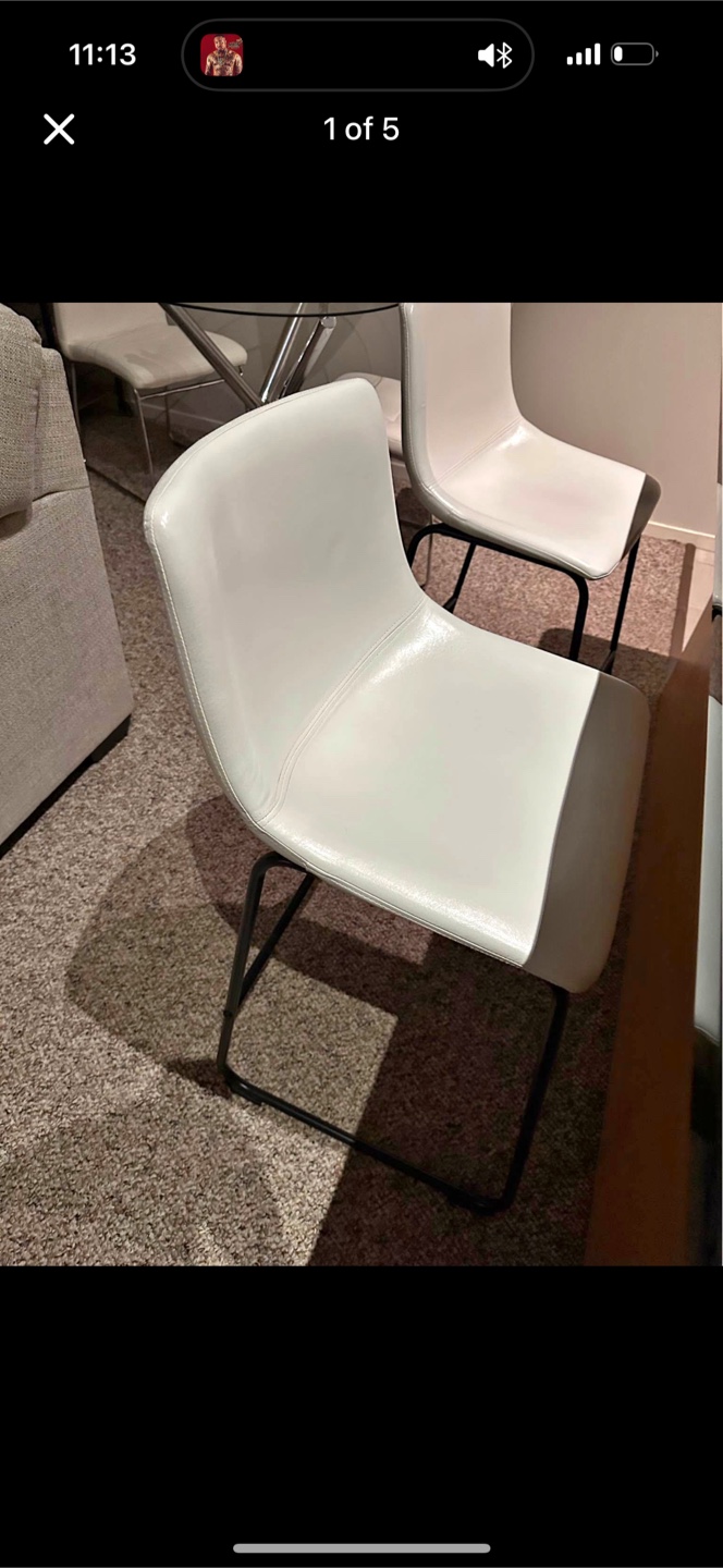 2 white leather bar height stools
