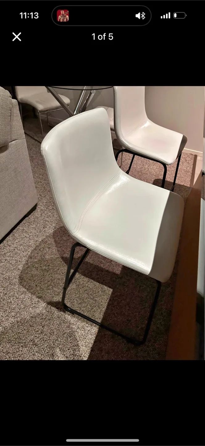 2 white leather bar height stools thumbnail
