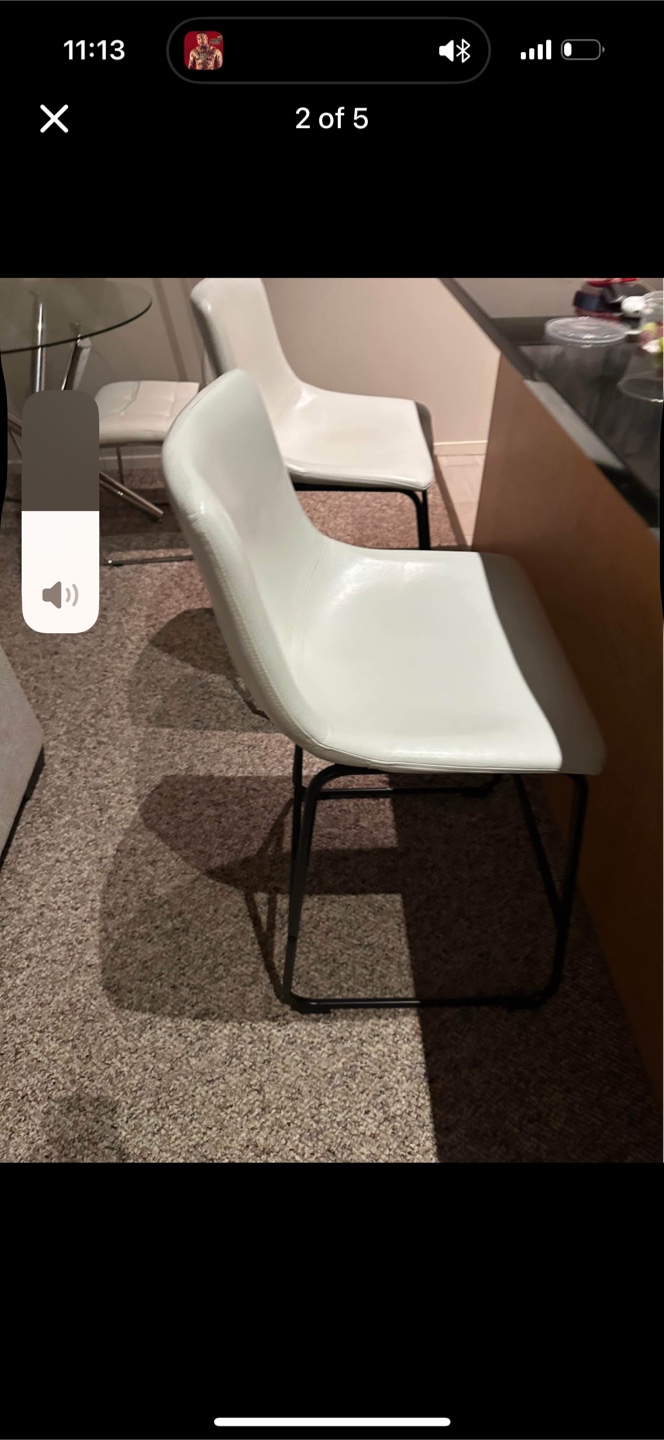 2 white leather bar height stools - photo 2