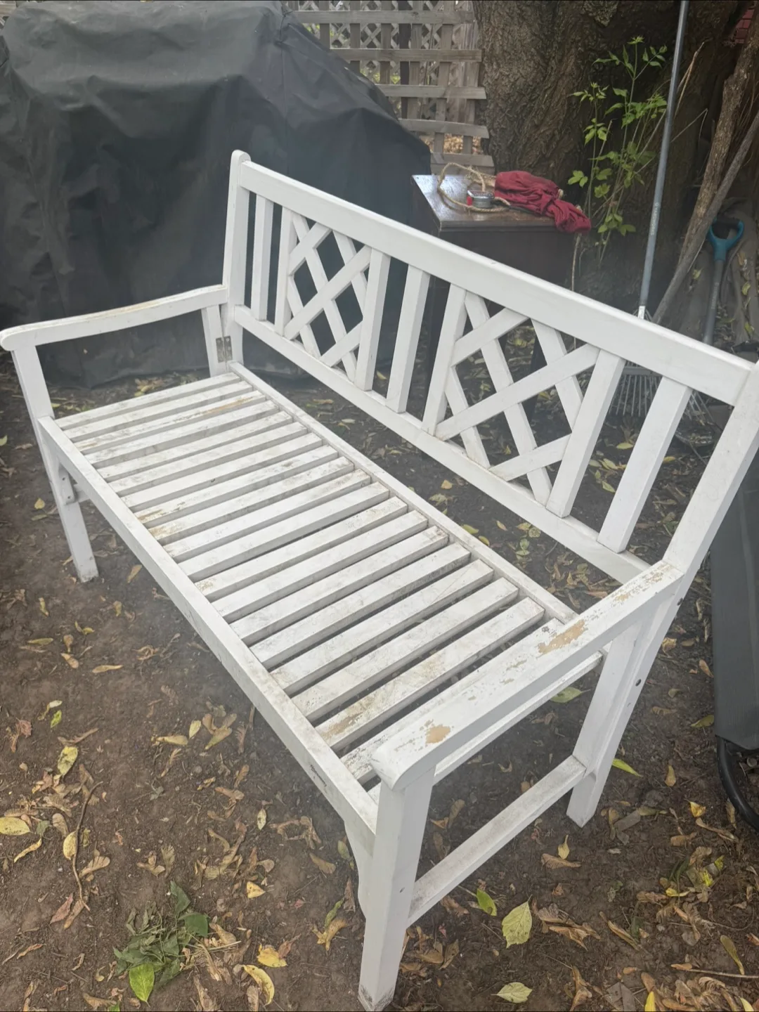 White Wooden Outdoor Bench thumbnail