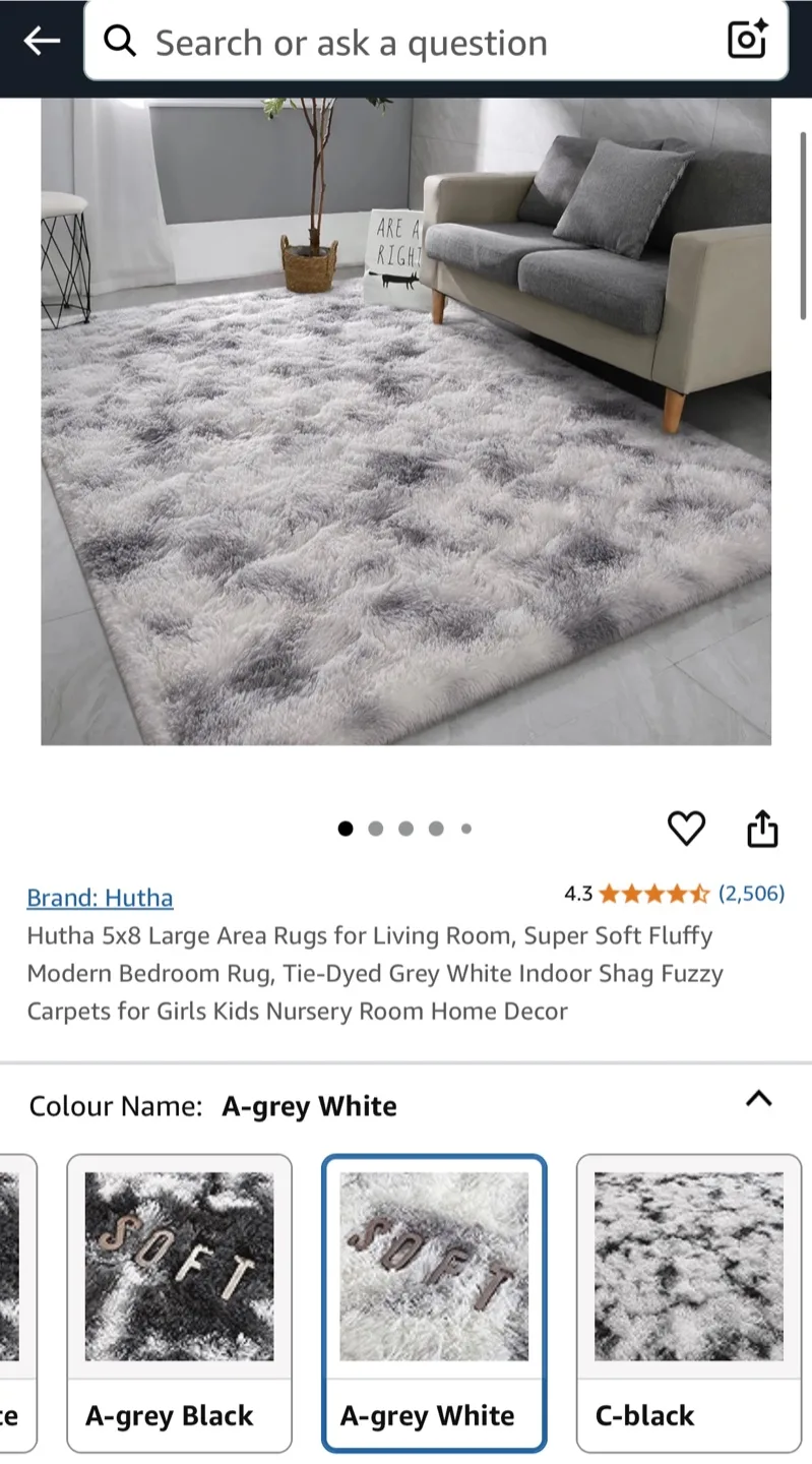 5x8 Large Fluffy Area Rug Grey/White image indicator(2)
