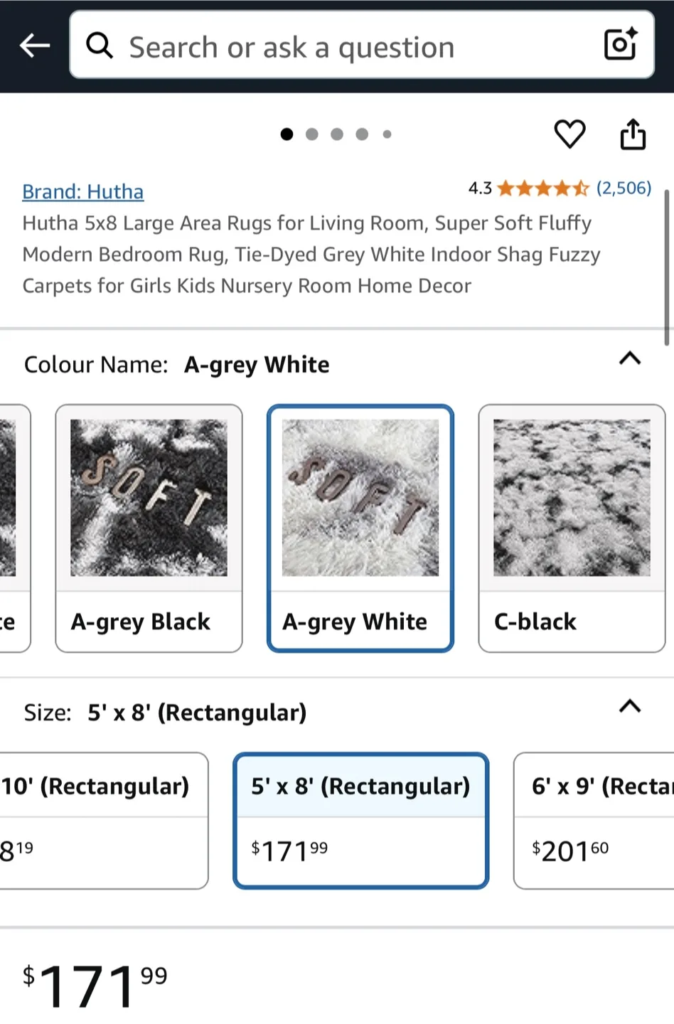 5x8 Large Fluffy Area Rug Grey/White image indicator(3)