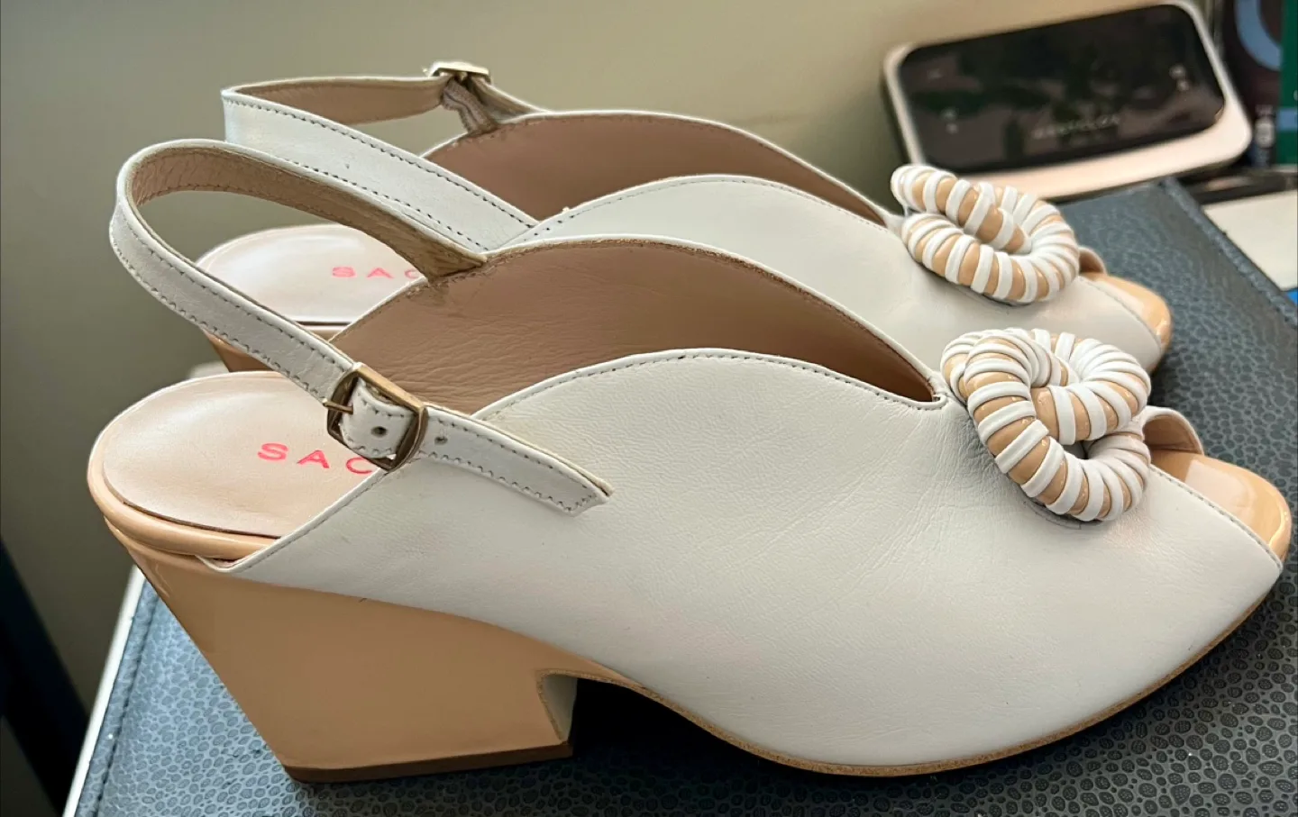 Sacha London White Leather Slingback Heels image indicator(2)