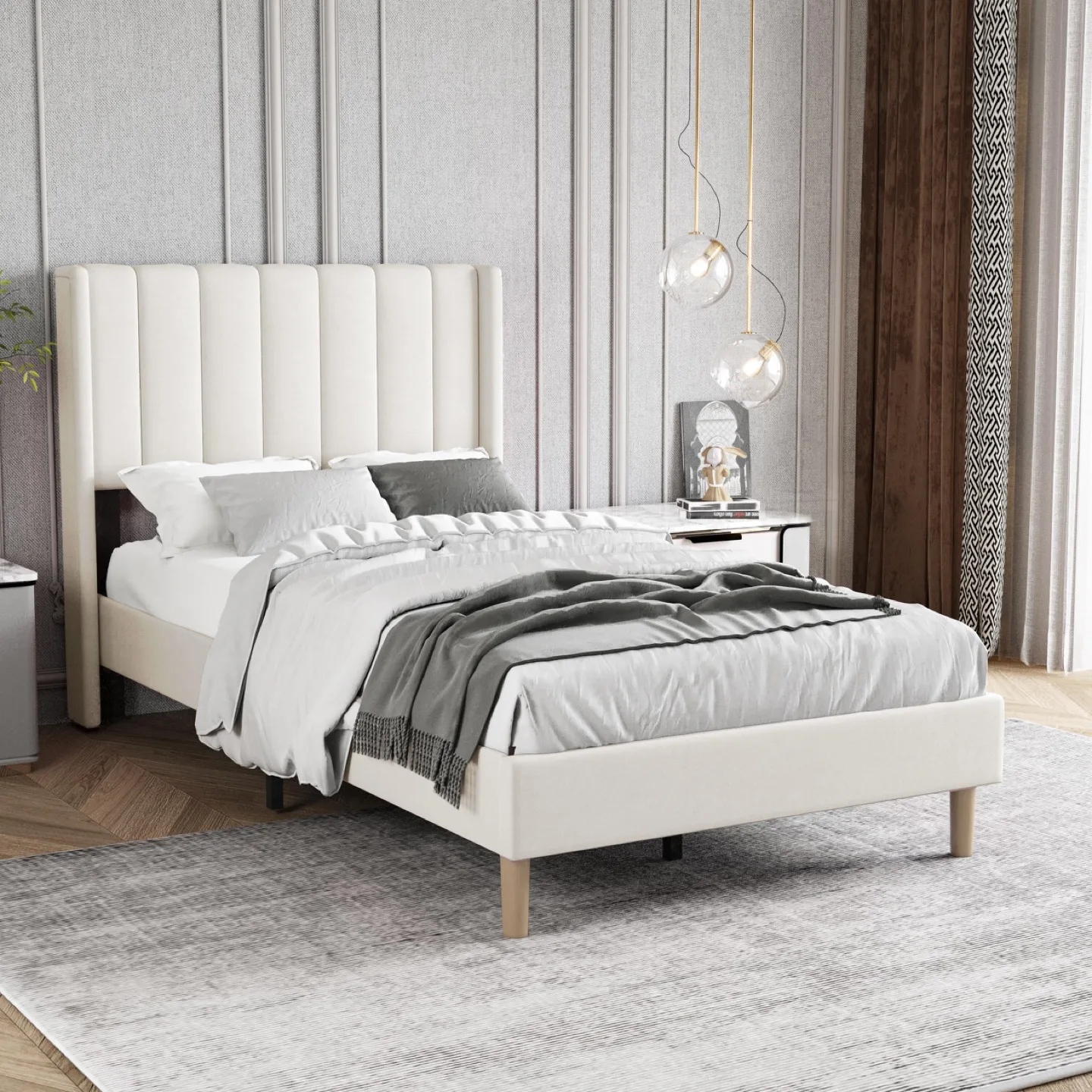 New Platform Bed Frame Twin Size with Headboard thumbnail
