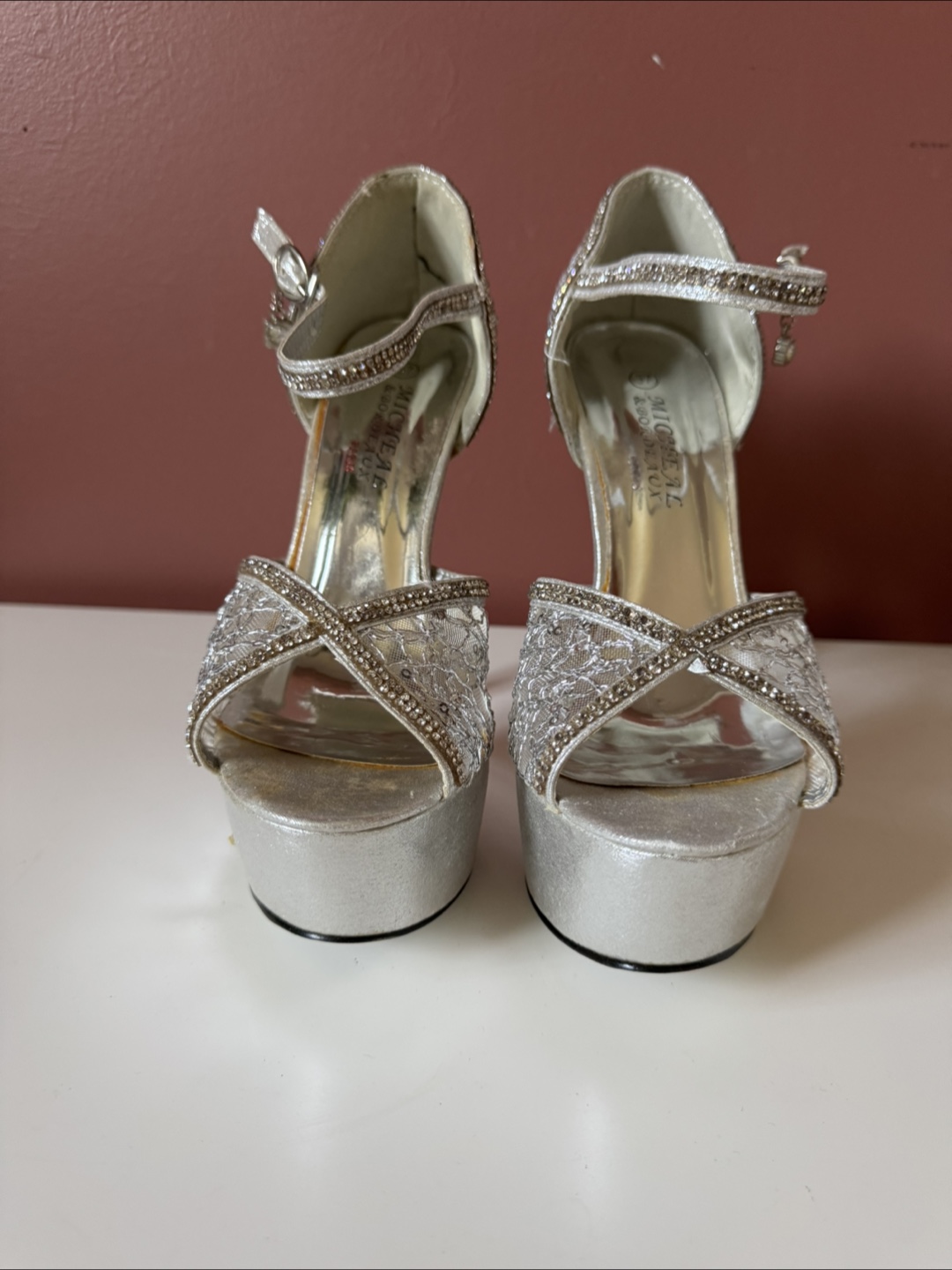 Elegant Silver Heels with Embellishments Sz 7