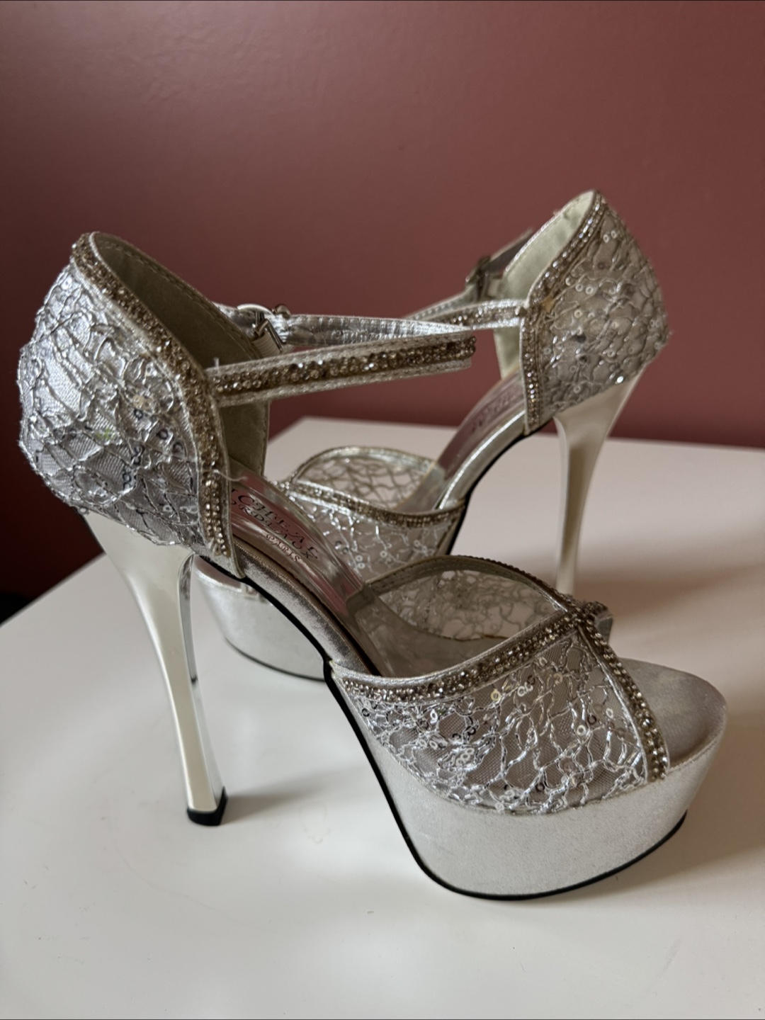 Elegant Silver Heels with Embellishments Sz 7 - photo 3