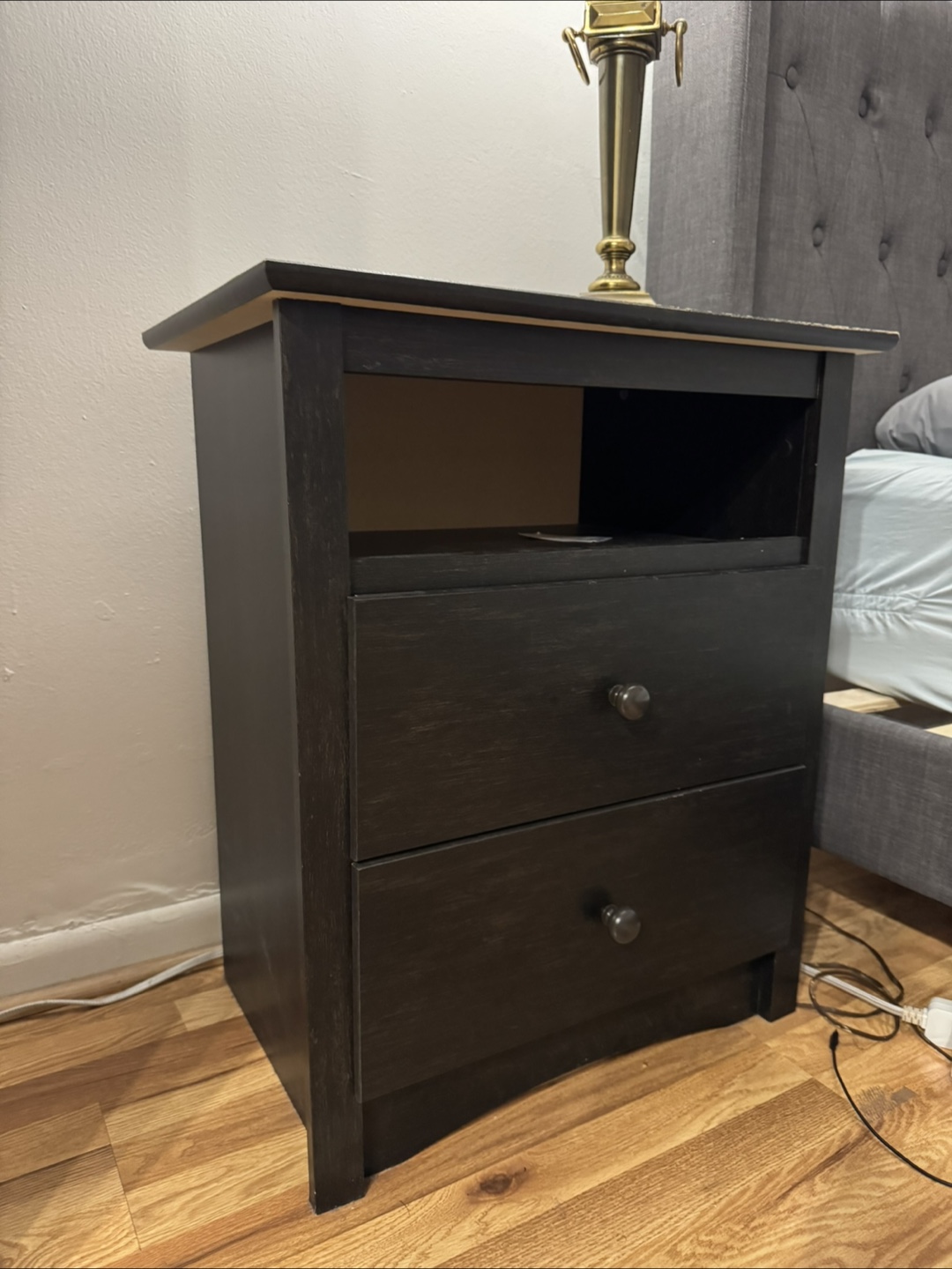 Black Nightstand with Drawers