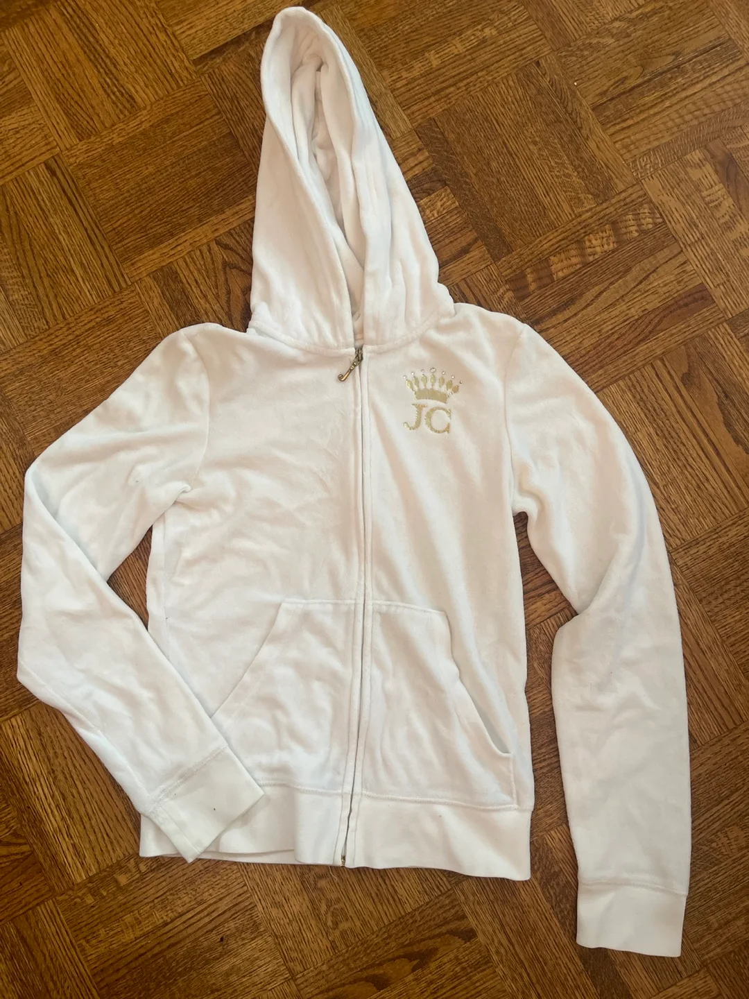 White Hooded Sweatshirt with Crown Detailing thumbnail