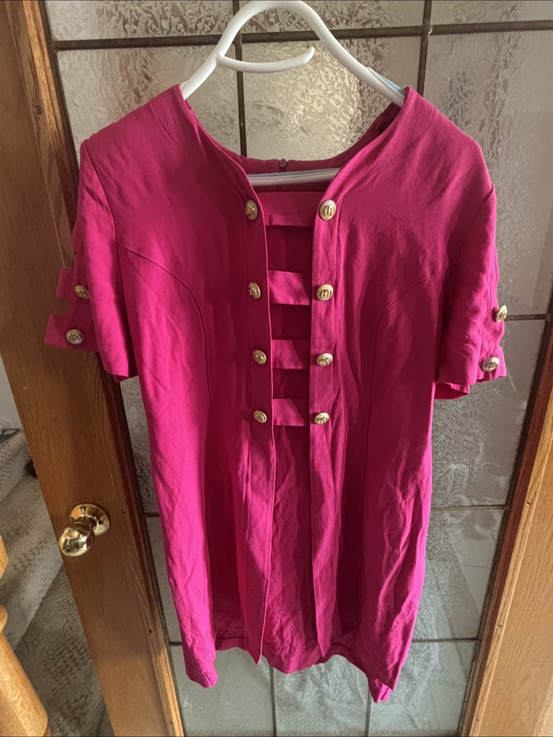 Vintage Fuchsia Dress with Gold Buttons