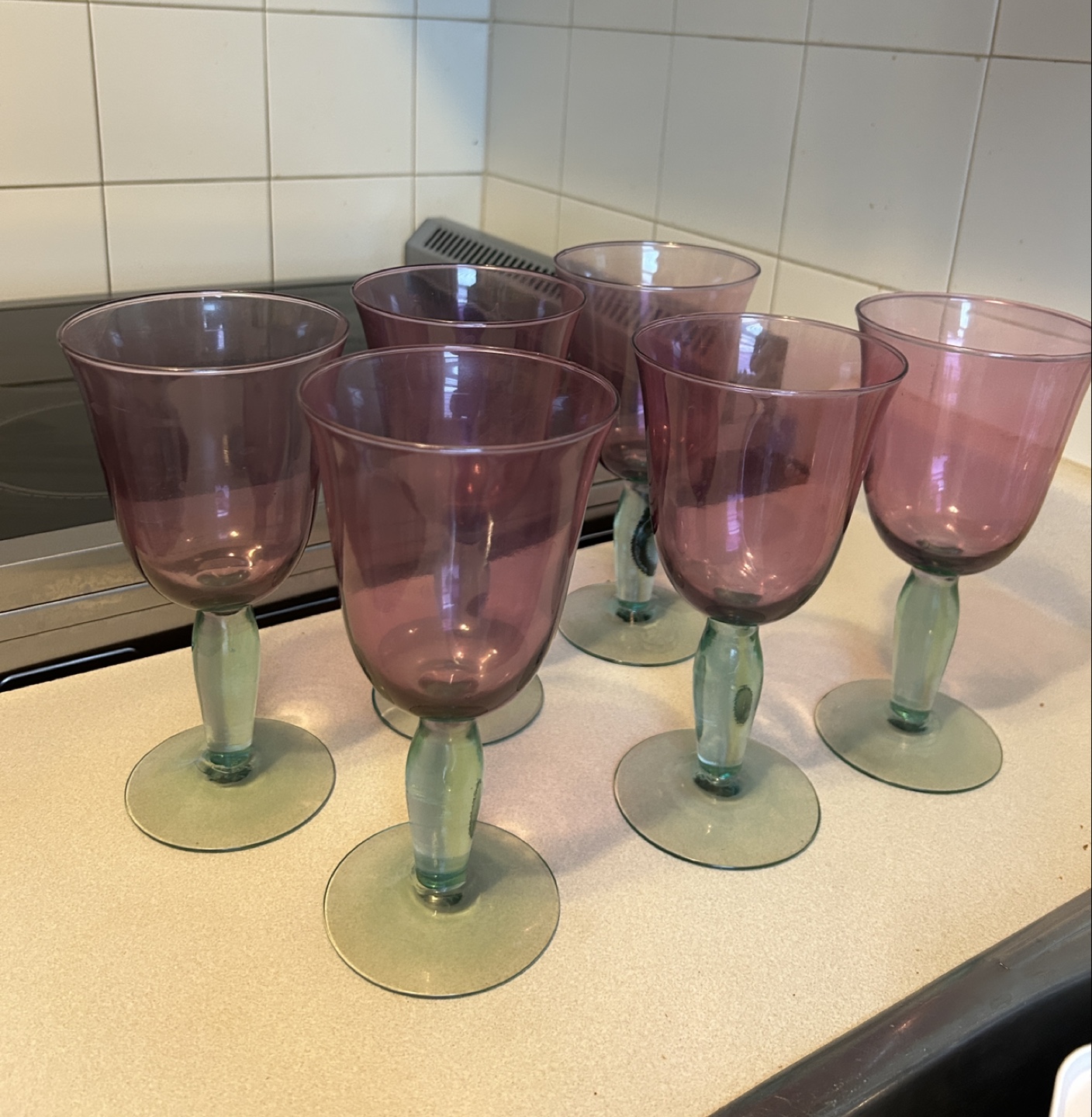 Vintage Purple and Green Wine Glasses