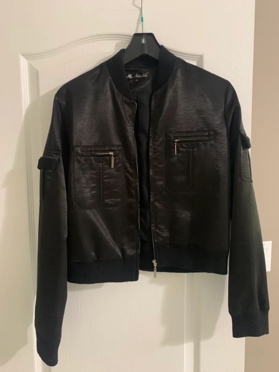 Black Bomber Jacket with Embroidered Design thumbnail