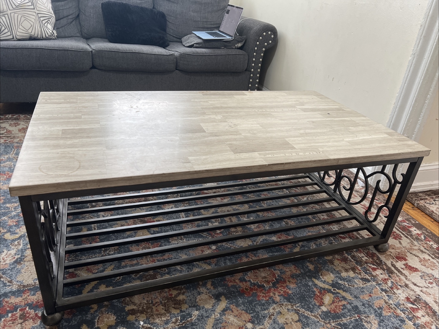 Coffee Table with Metal Frame and Marble  Top