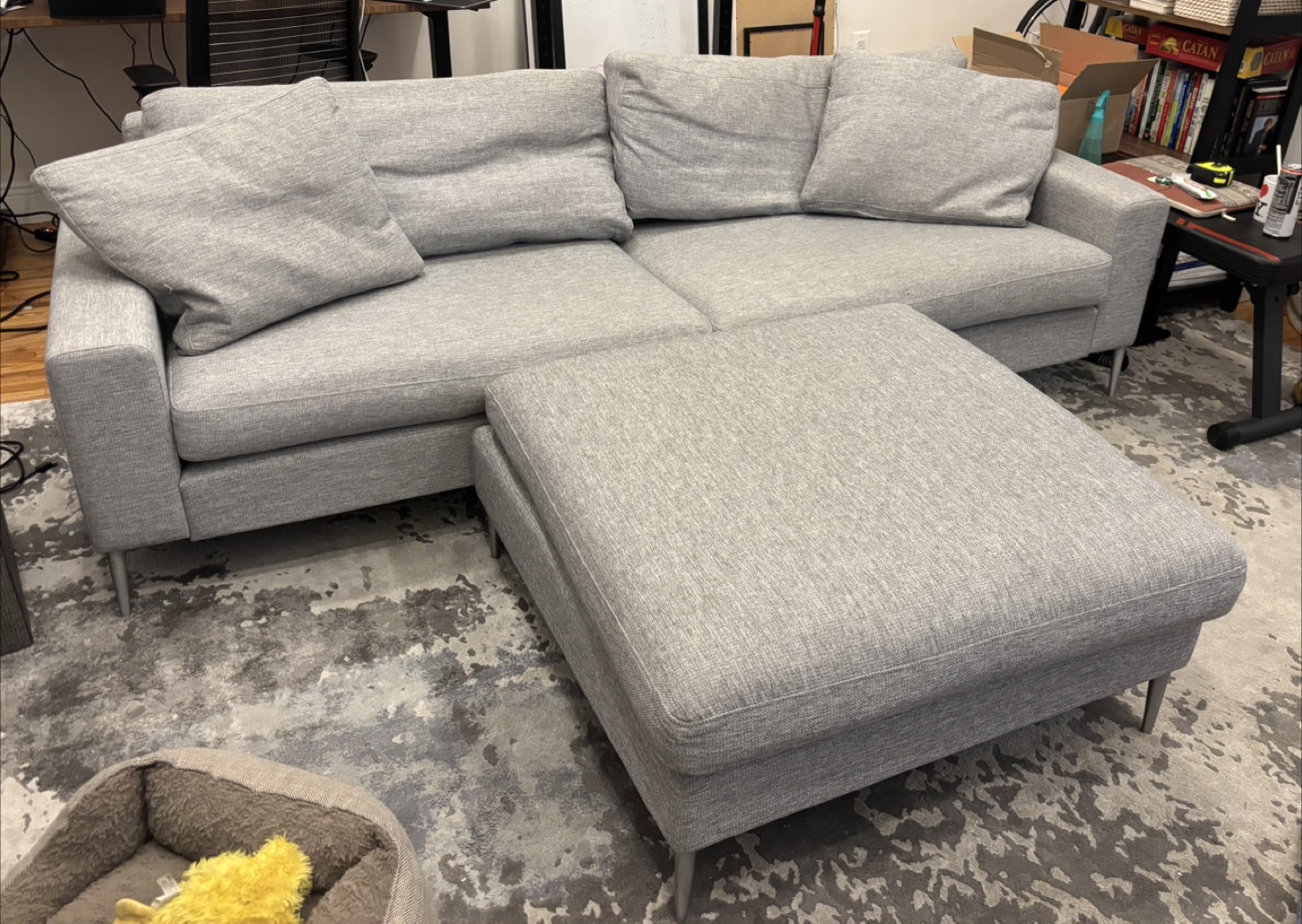Light Gray Article Sectional Sofa with Ottoman