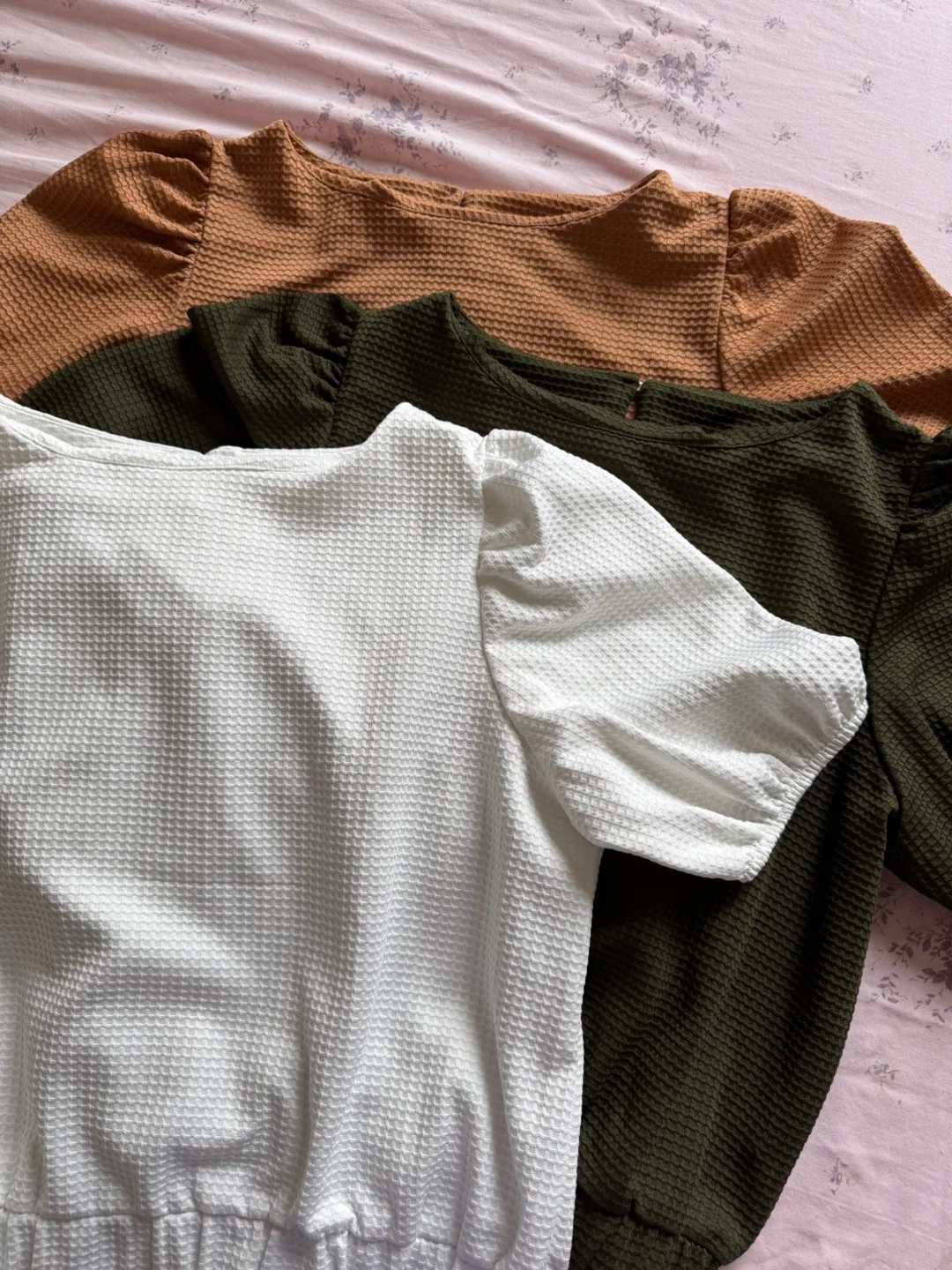 Waffle Knit Puff Sleeve Tops thumbnail