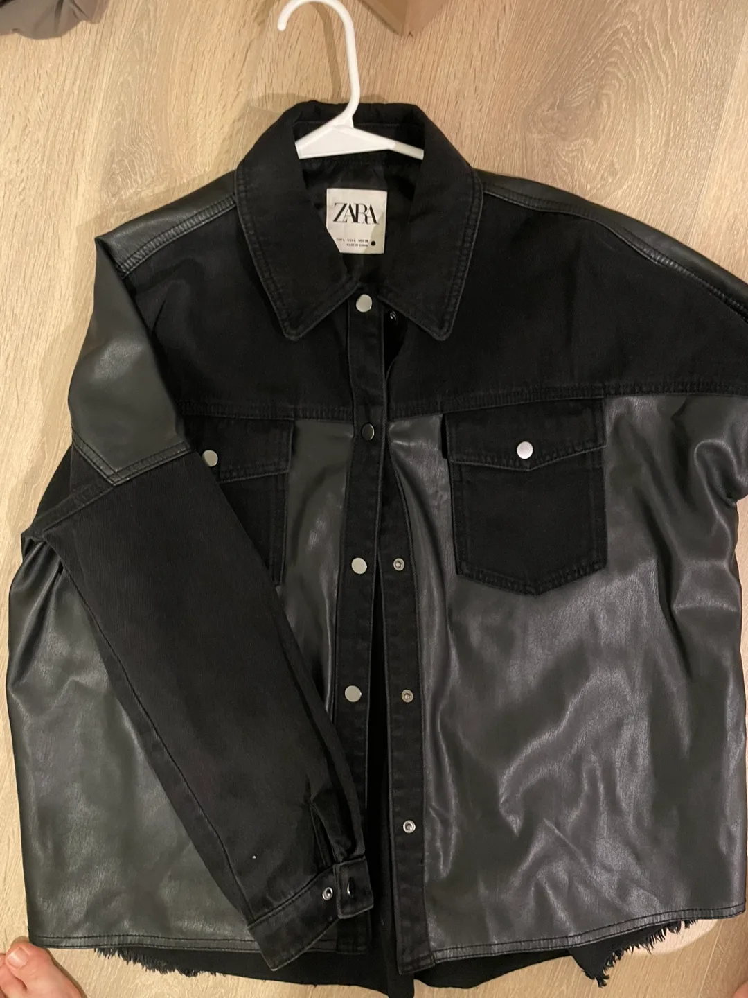 Zara Black leather jean Jacket thumbnail
