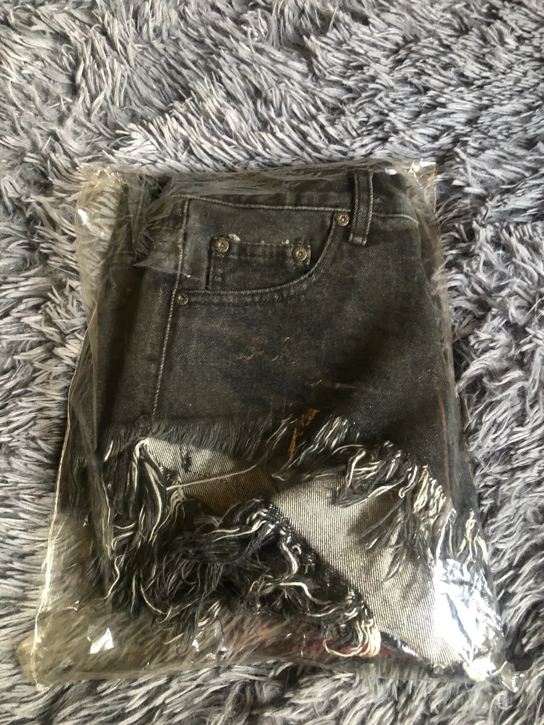 Black Denim Shorts with Fringe thumbnail