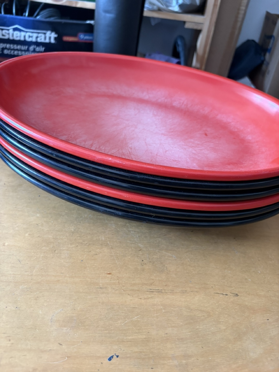 Set of Red and Black Serving Plates