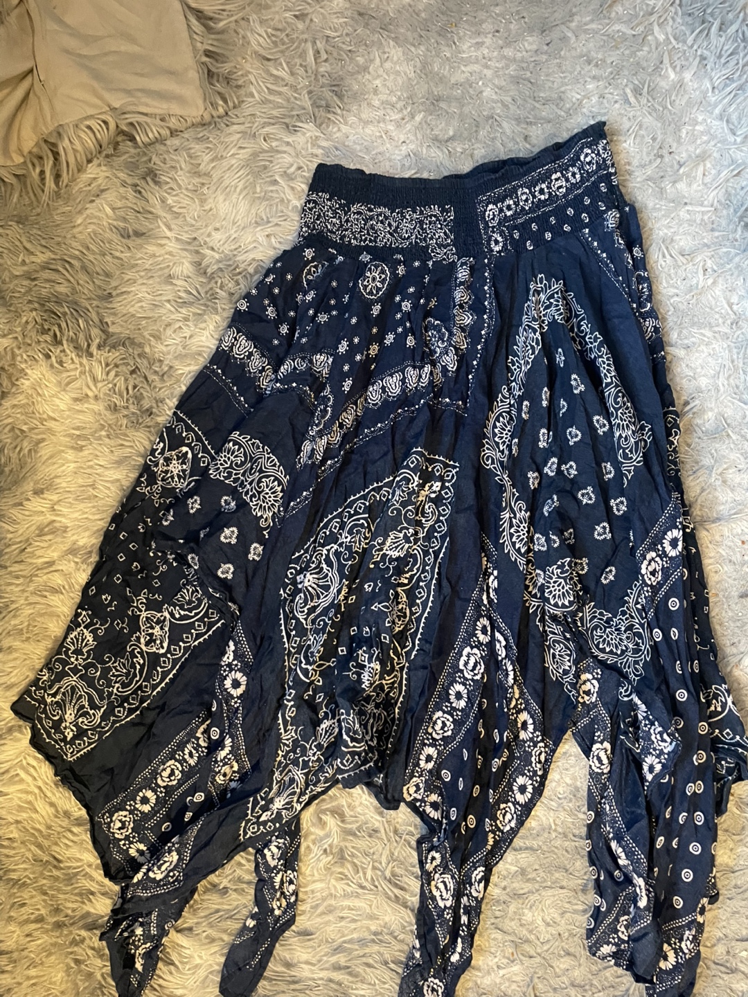 Navy Blue Paisley Print Skirt