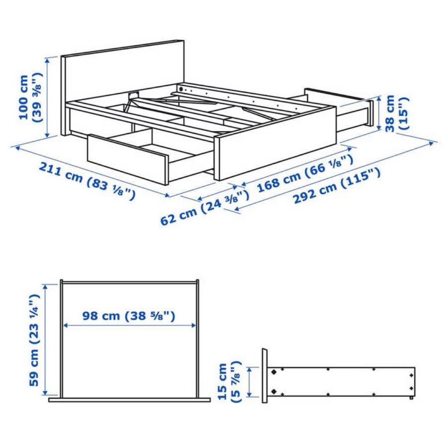 IKEA Malm queen Bed with mattress & 4 storage drawers - brown - photo 4