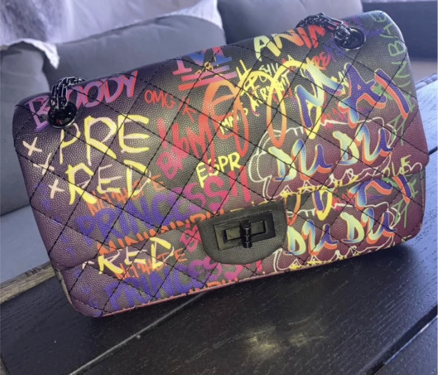 Quilted Graffiti Print Handbag - photo 2
