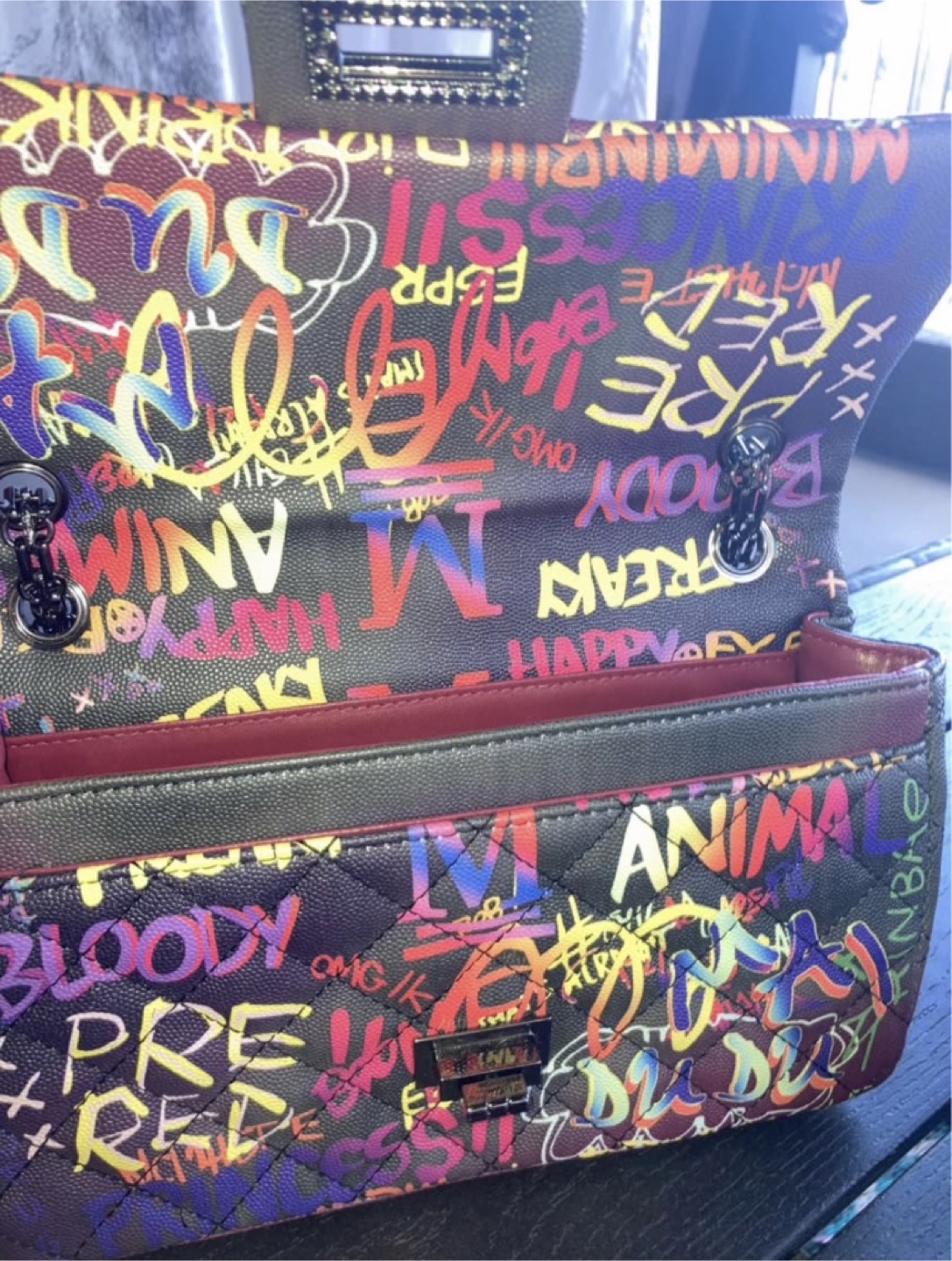 Quilted Graffiti Print Handbag - photo 4