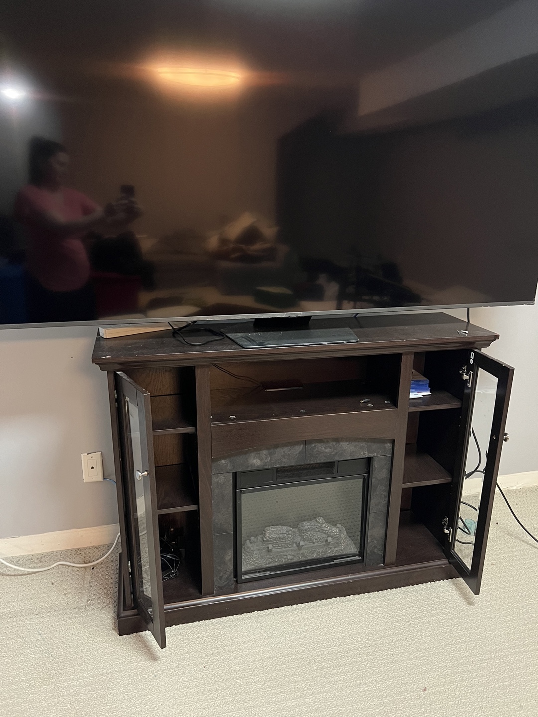 Fireplace , TV stand and book self - photo 3