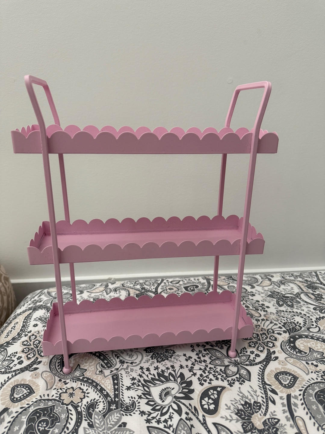 Pink Three-Tiered Shelf with Scalloped Edges