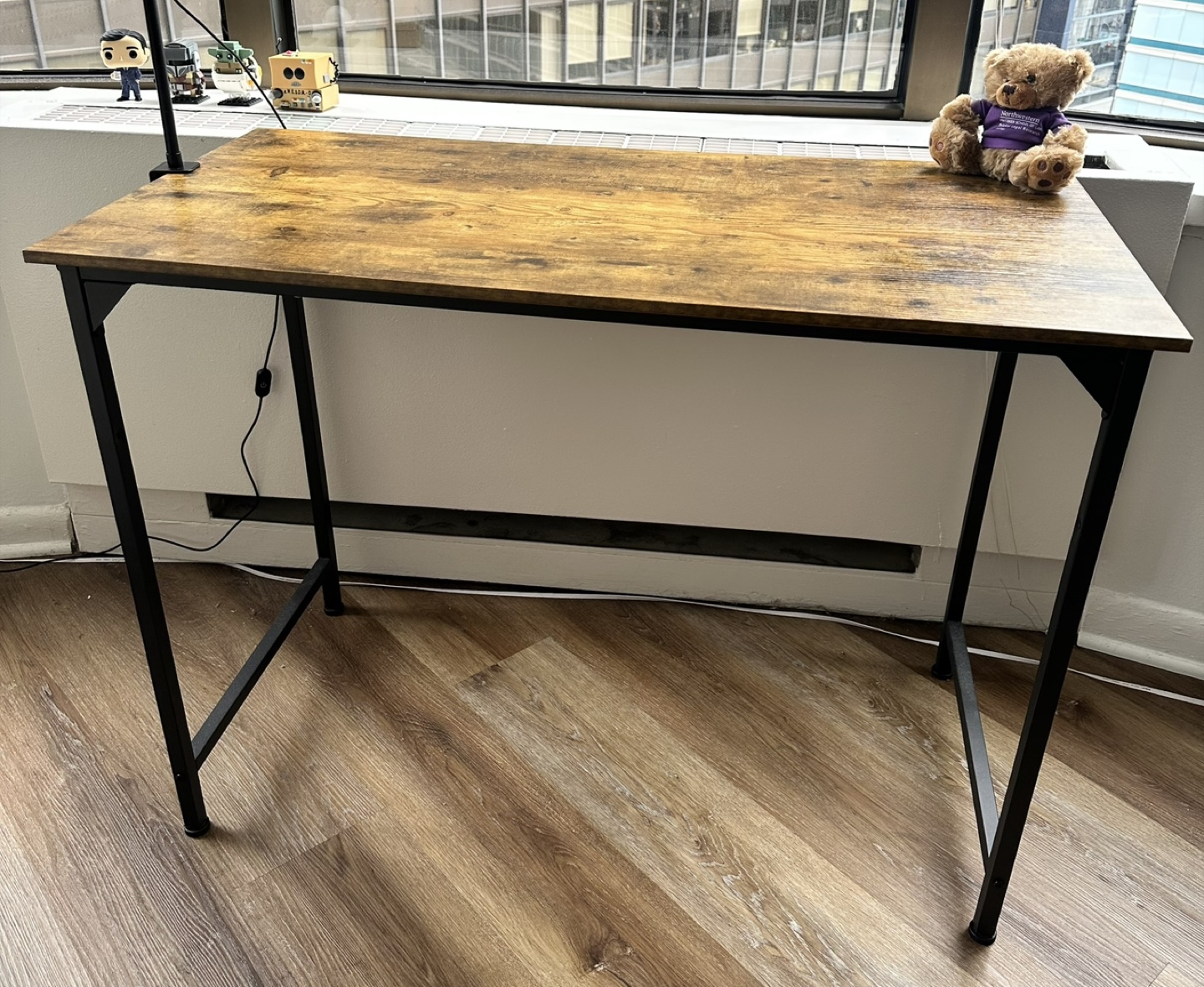 Wooden top desk with black metal legs