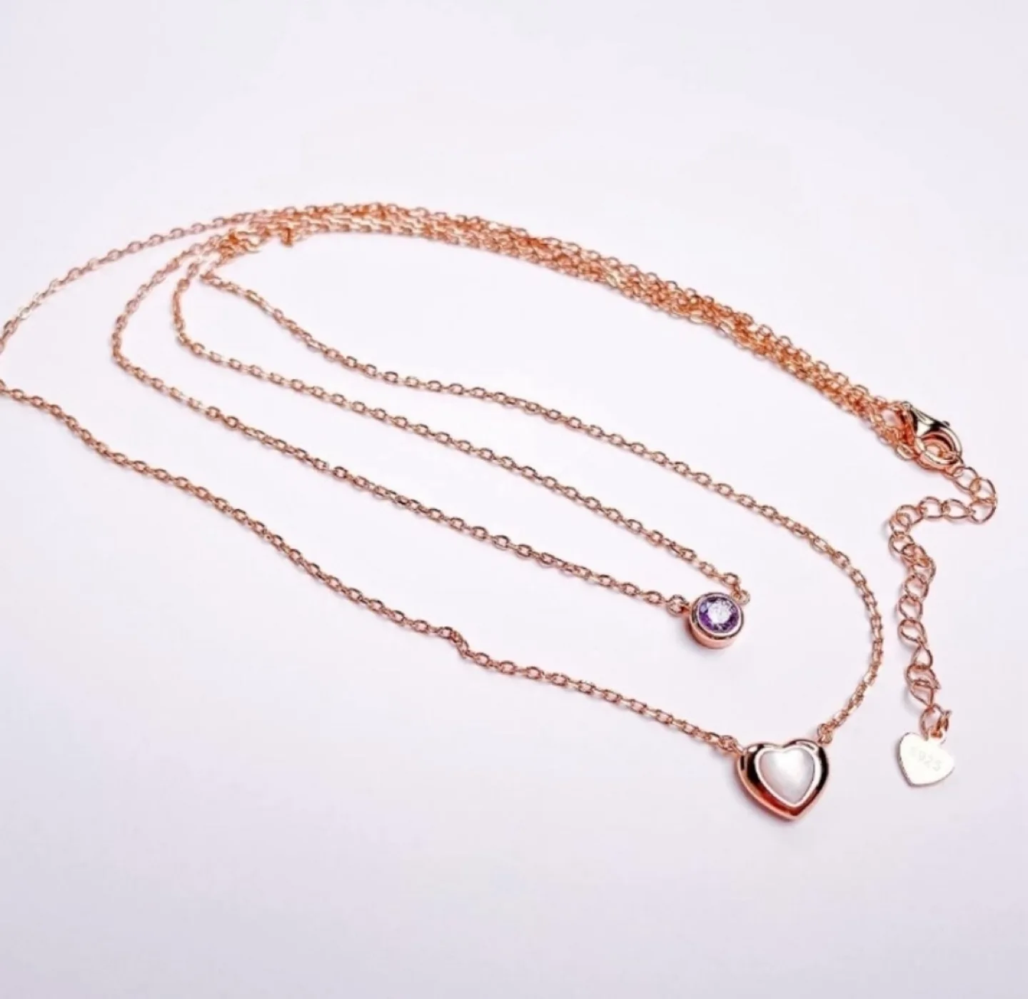 925 18k Gold-Plated Double Layer Heart and Crystal Necklace image indicator(4)