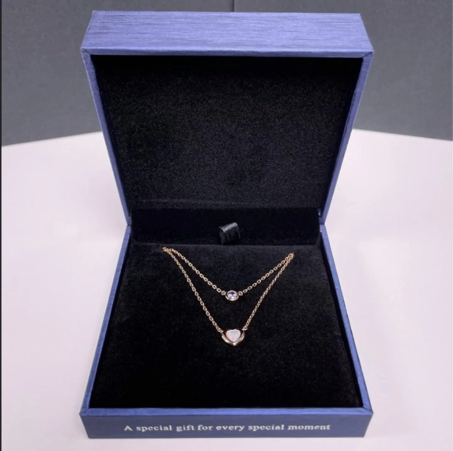 925 18k Gold-Plated Double Layer Heart and Crystal Necklace thumbnail