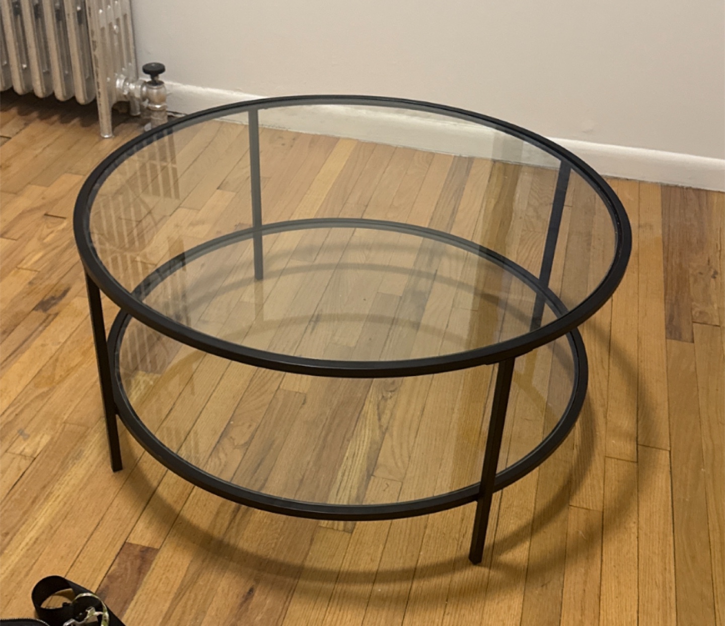 Round Coffee Table with Glass Shelves