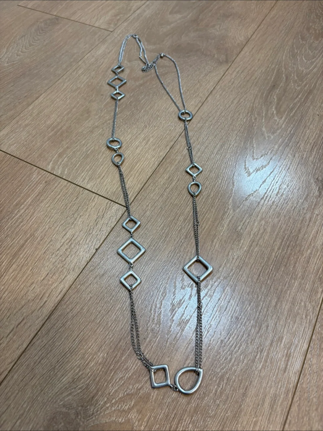 Silver Geometric Necklace - long thumbnail
