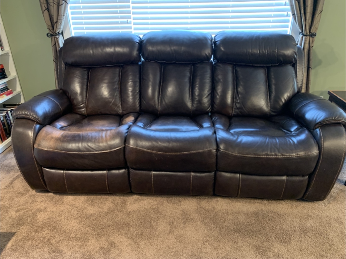 Brown Leather Reclining Couch and Love Seat