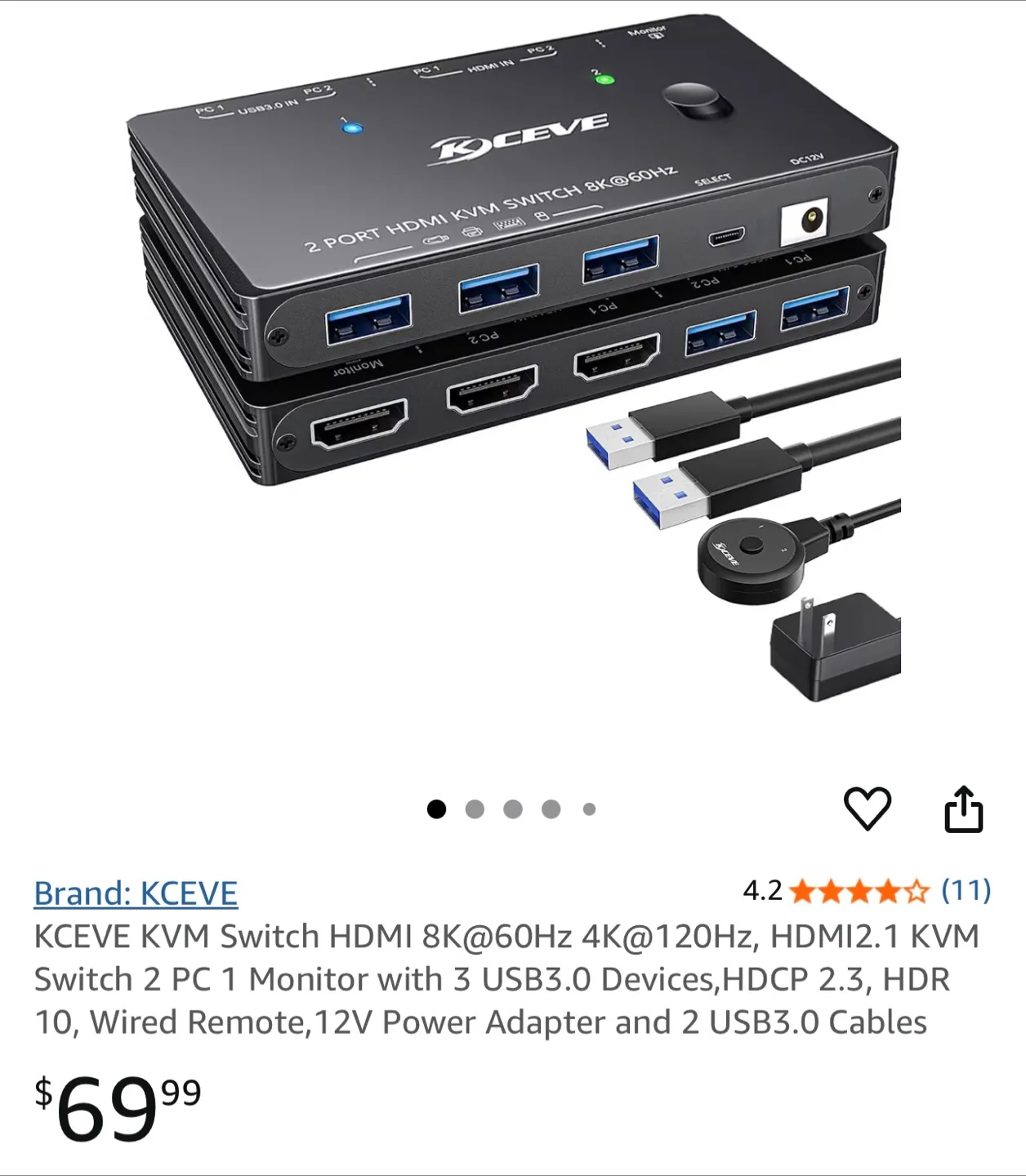 KCEVE 2 Port HDMI KVM Switch 8K@60Hz image indicator(2)