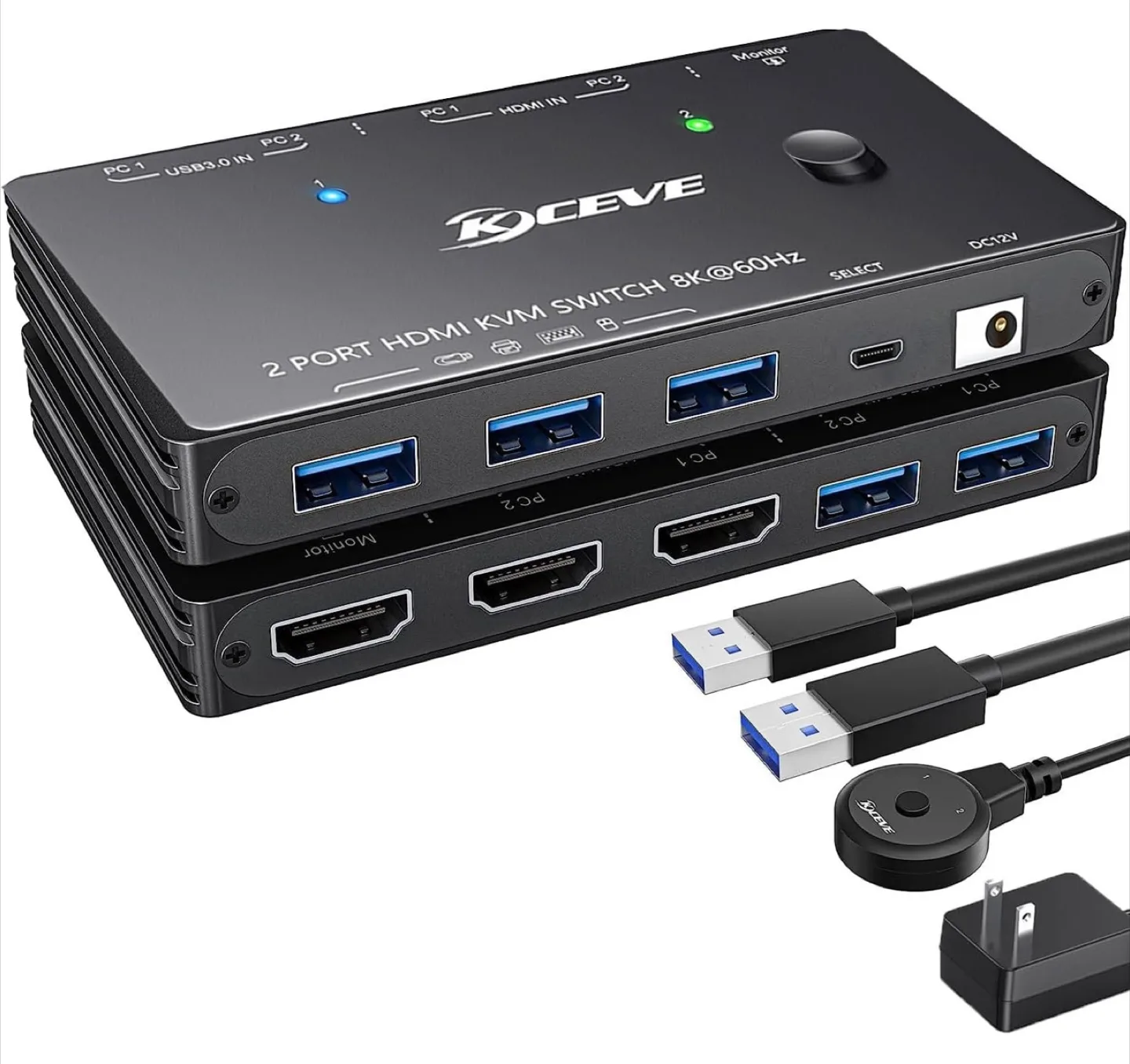 KCEVE 2 Port HDMI KVM Switch 8K@60Hz image indicator(3)