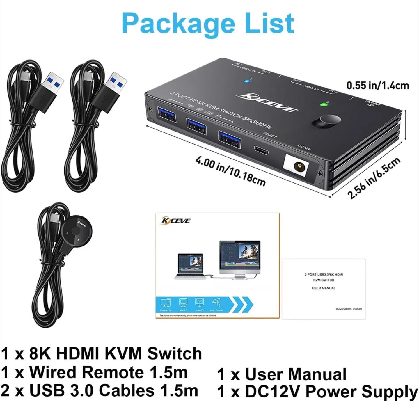 KCEVE 2 Port HDMI KVM Switch 8K@60Hz image indicator(8)