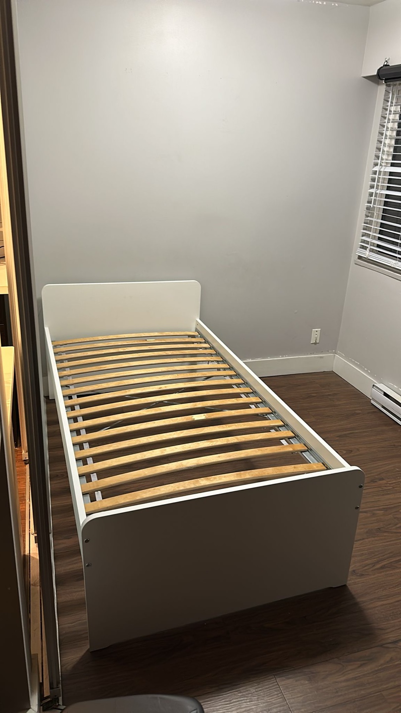 White Single Bed Frame and mattress