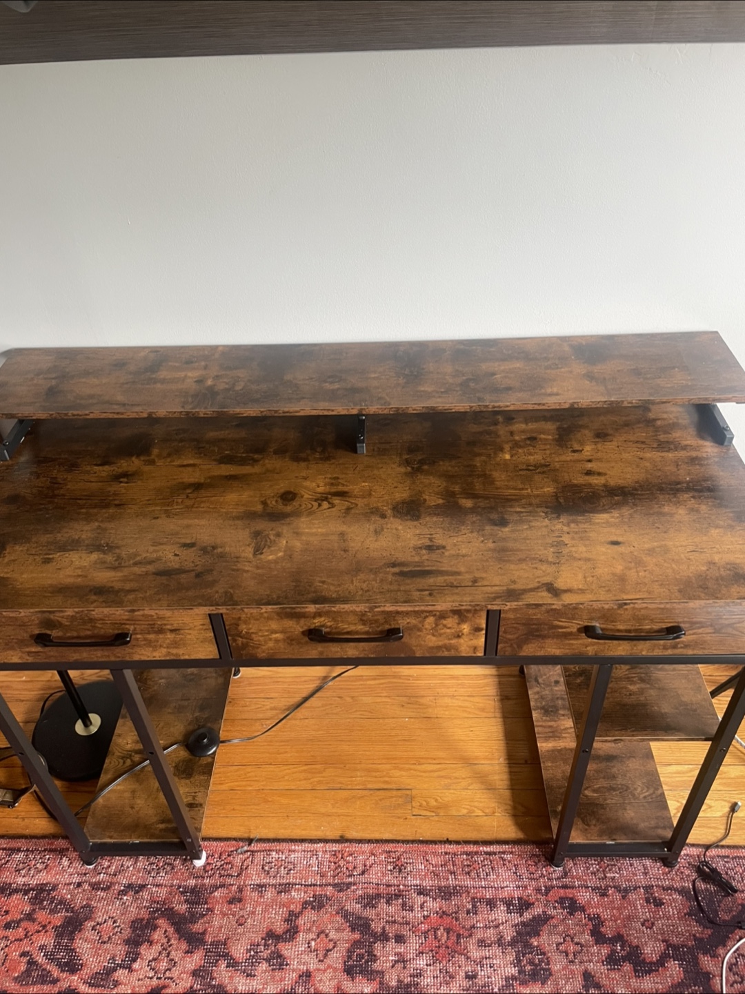 Wooden Desk with Drawers and Shelves - photo 3