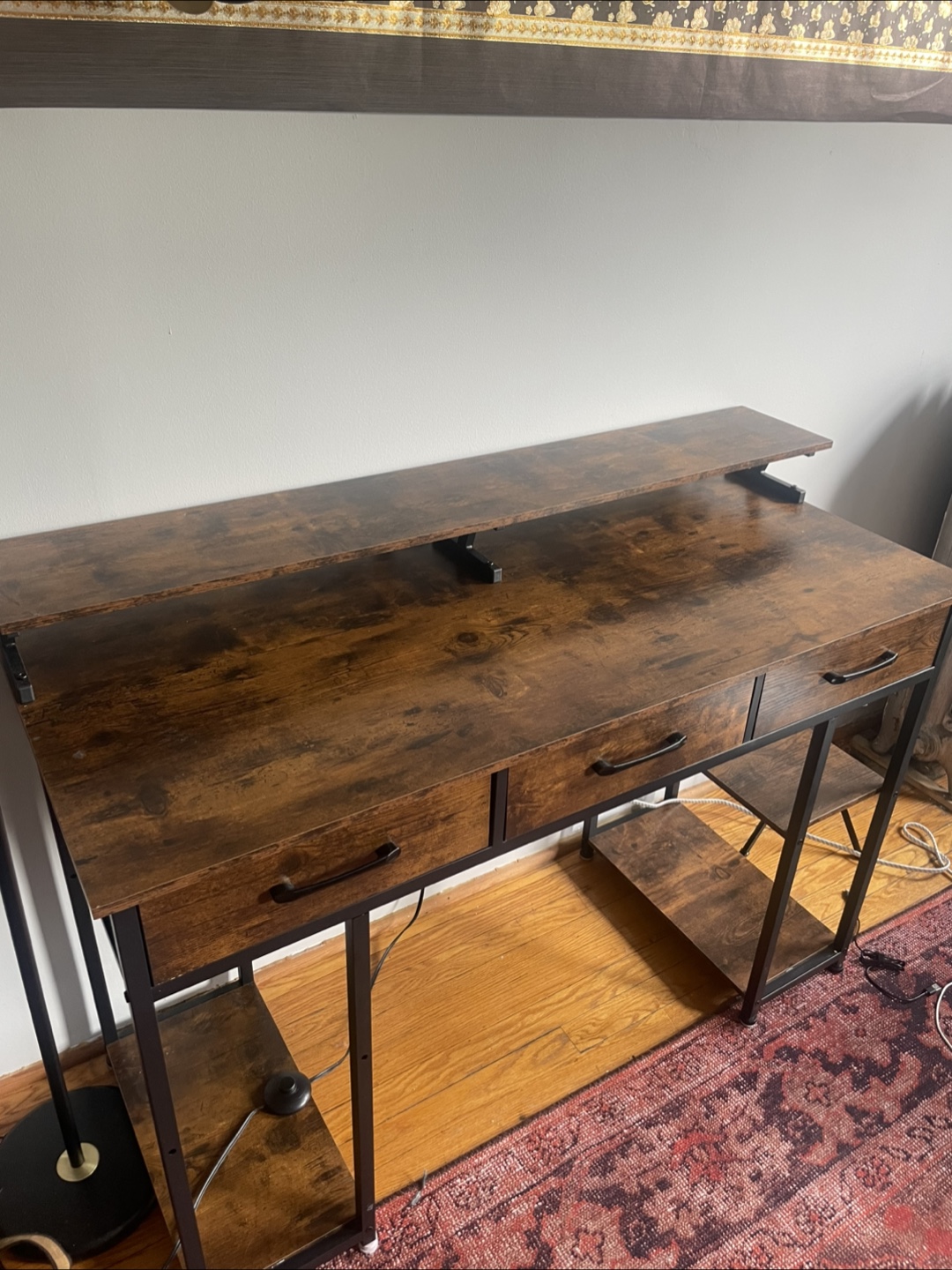 Wooden Desk with Drawers and Shelves