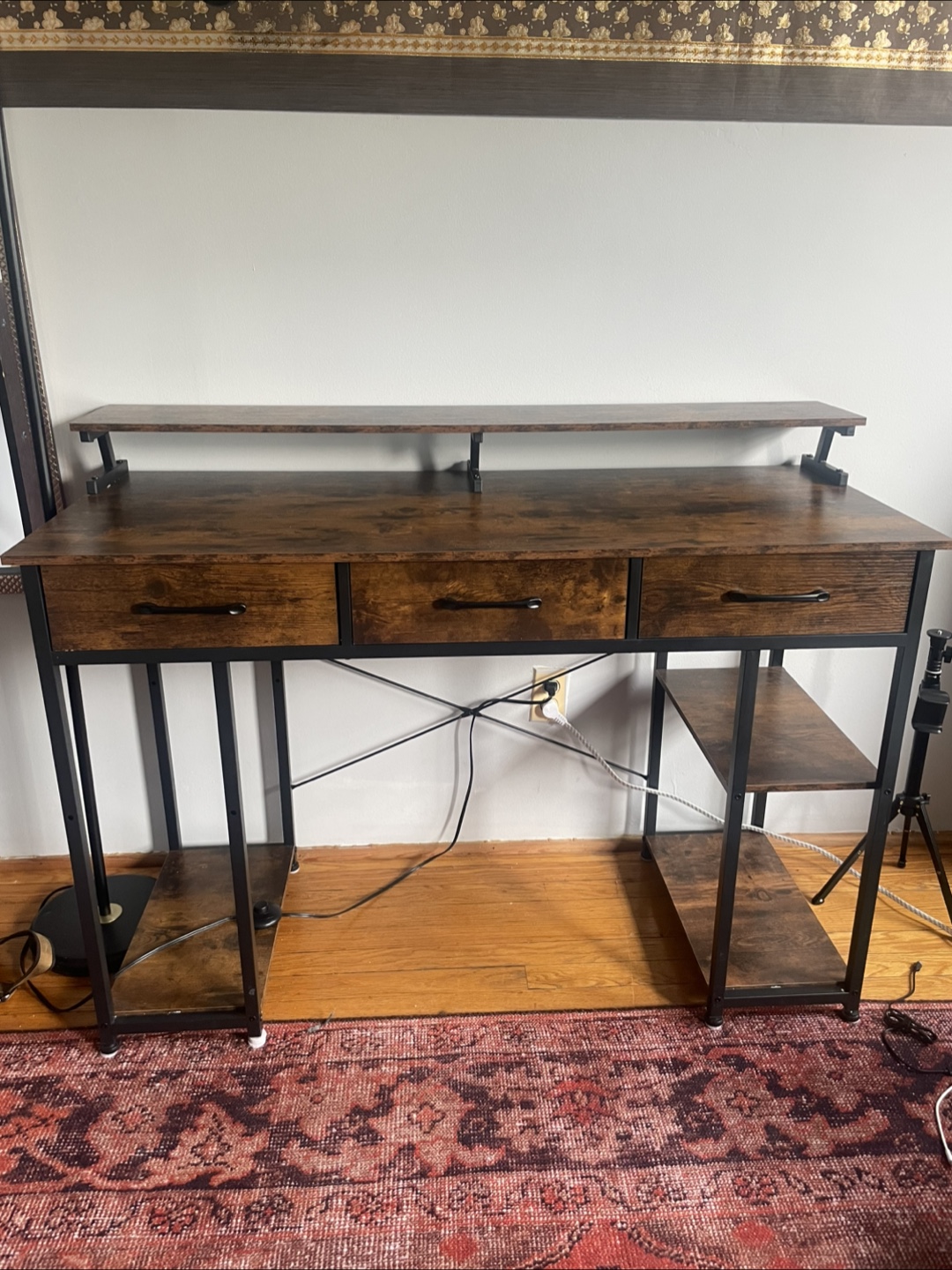Wooden Desk with Drawers and Shelves - photo 2