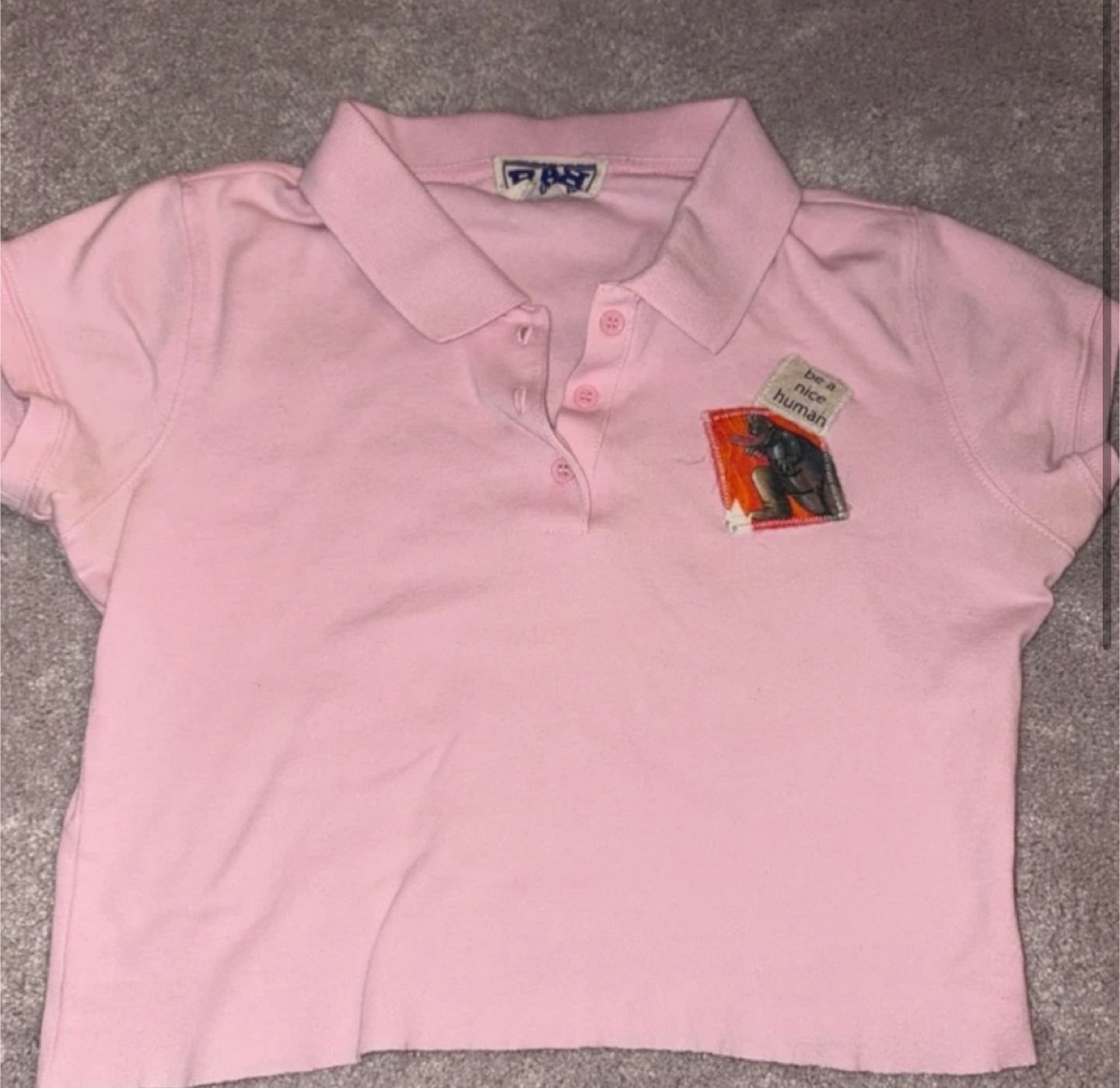 Pink Polo Shirt with Patches