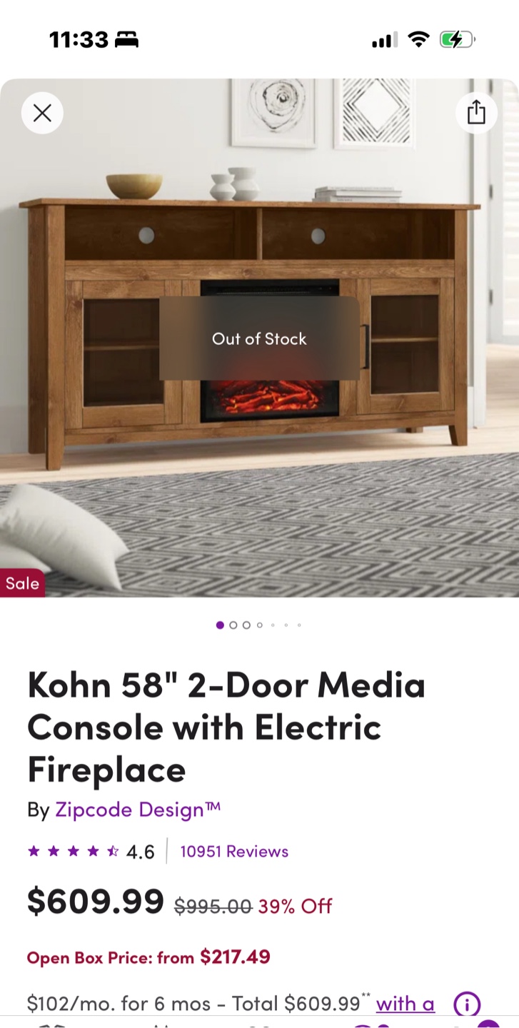 58" Media Console with Electric Fireplace - photo 3