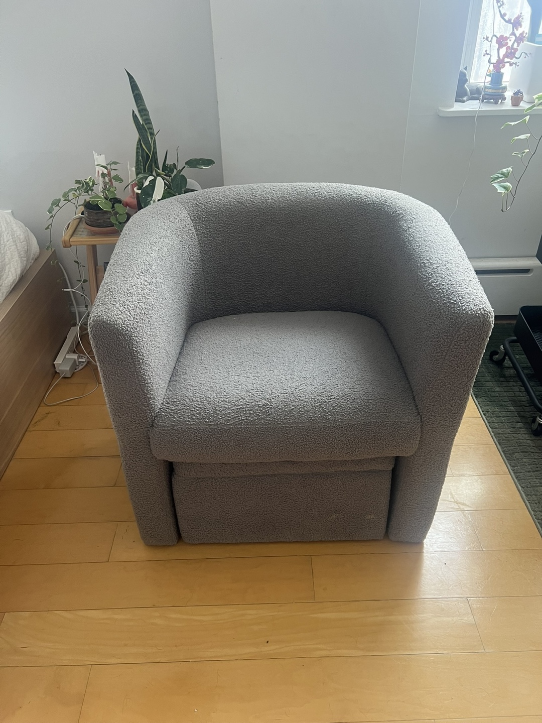 Cozy Grey Boucle Armchair and Ottoman