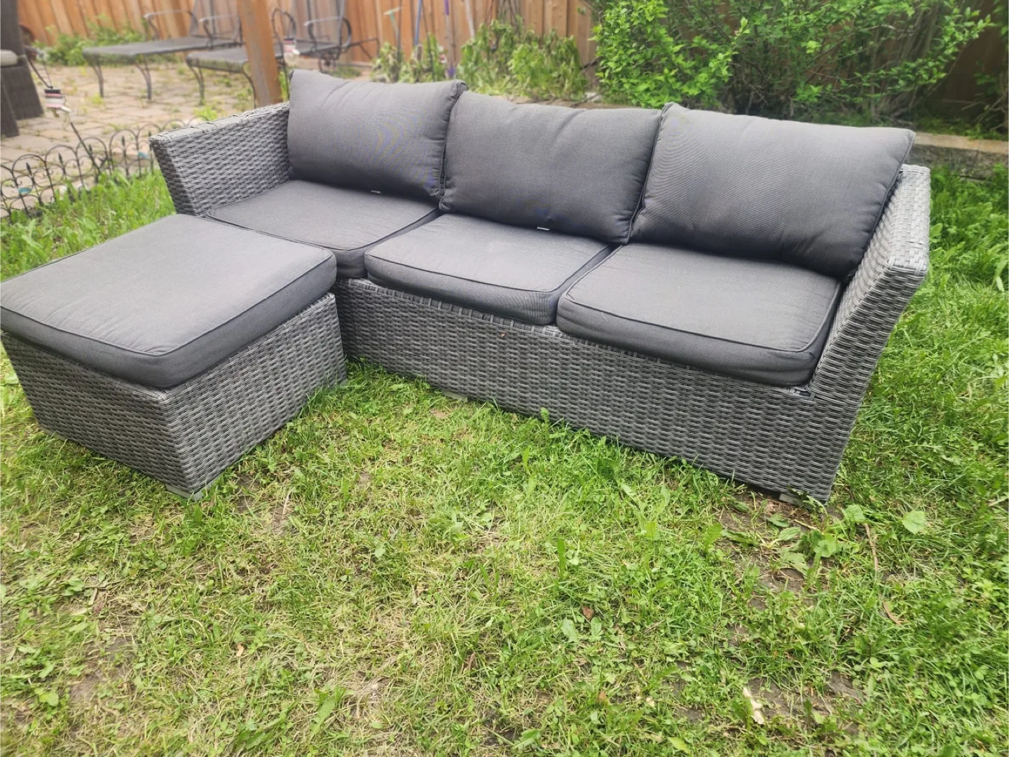 Sunbrella oversized sofa and movable ottoman $400 FIRM thumbnail