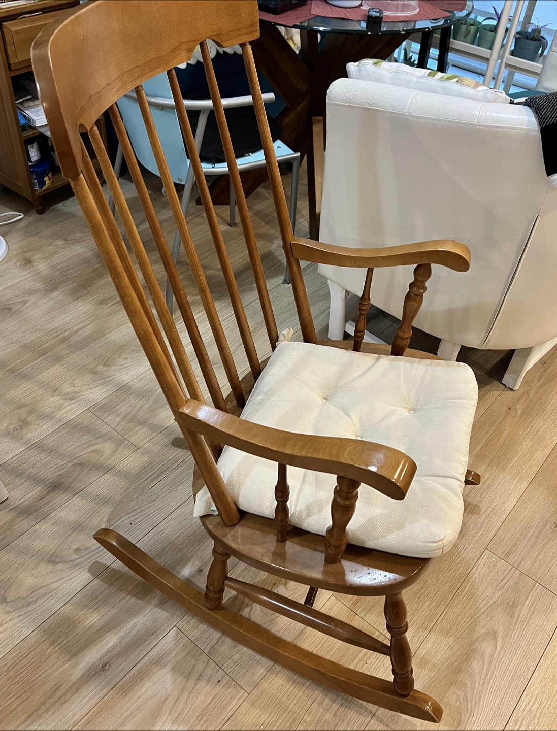 Rocking chair, solid wood, high back