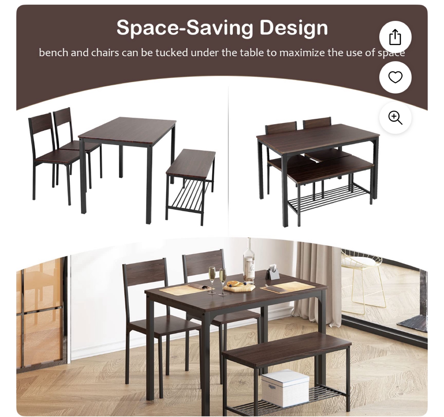 Rustic Dining Table Set with Bench and Chairs - photo 3